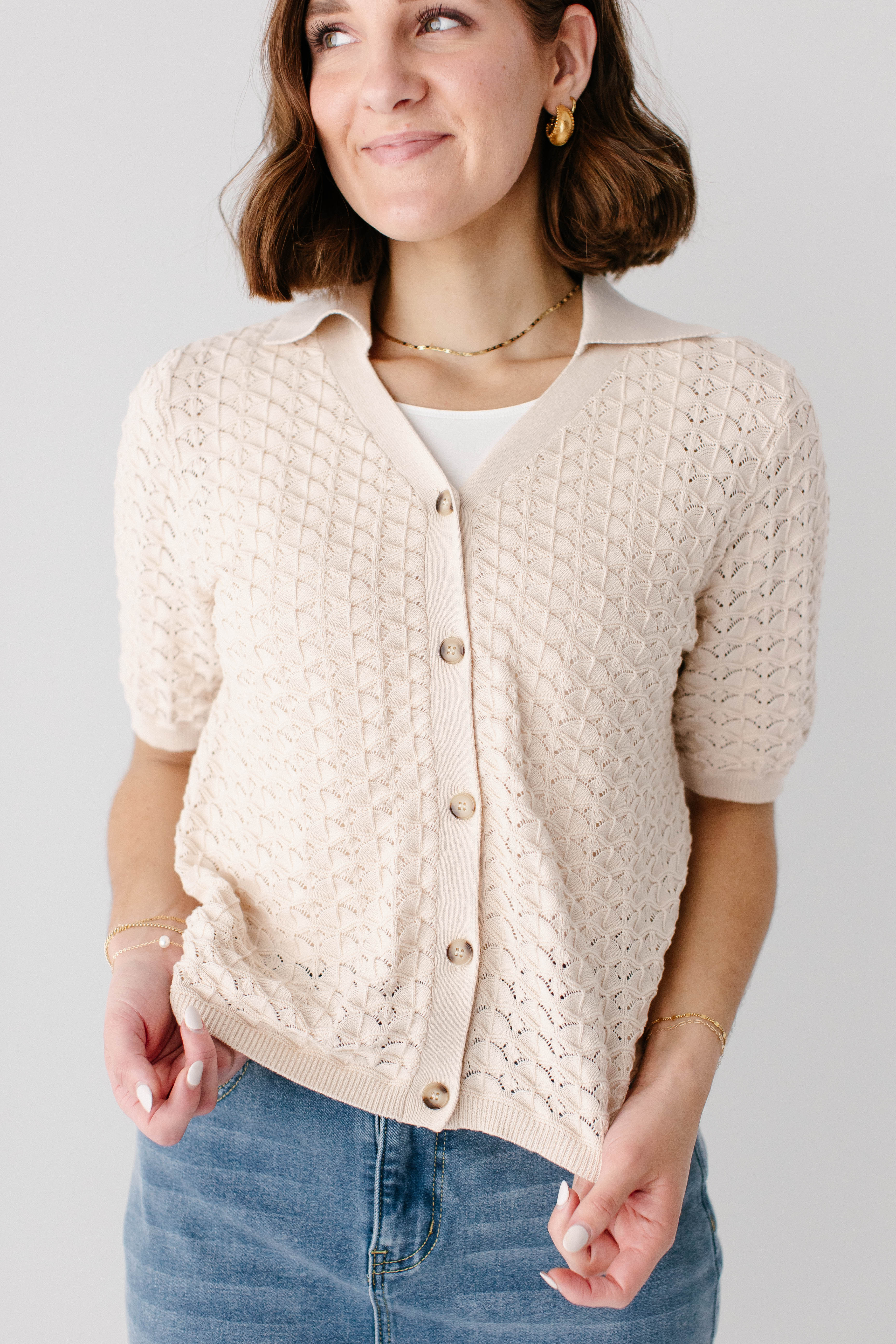 Brittany Crochet Short Sleeve Sweater Top - Image 8