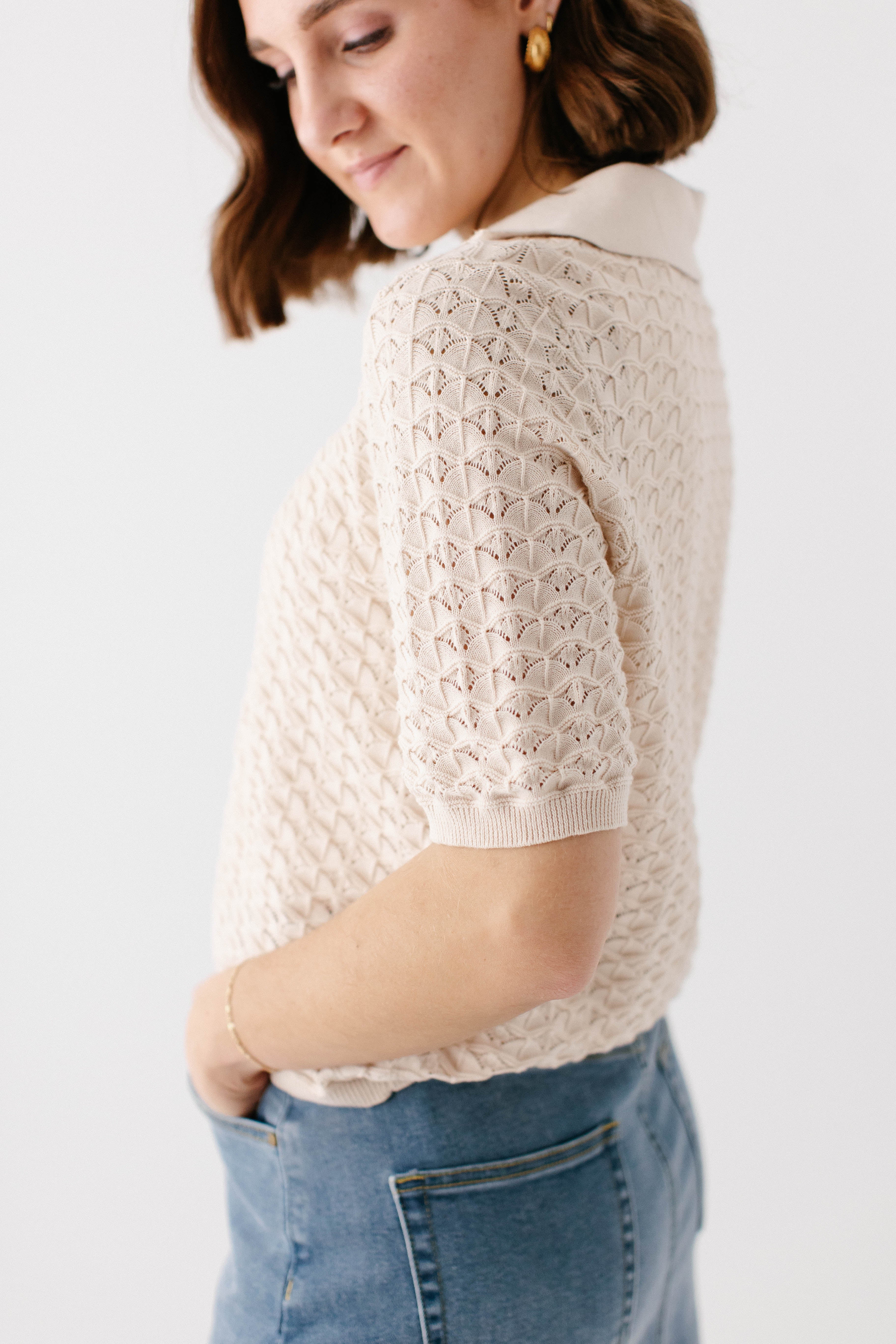 Brittany Crochet Short Sleeve Sweater Top - Image 9