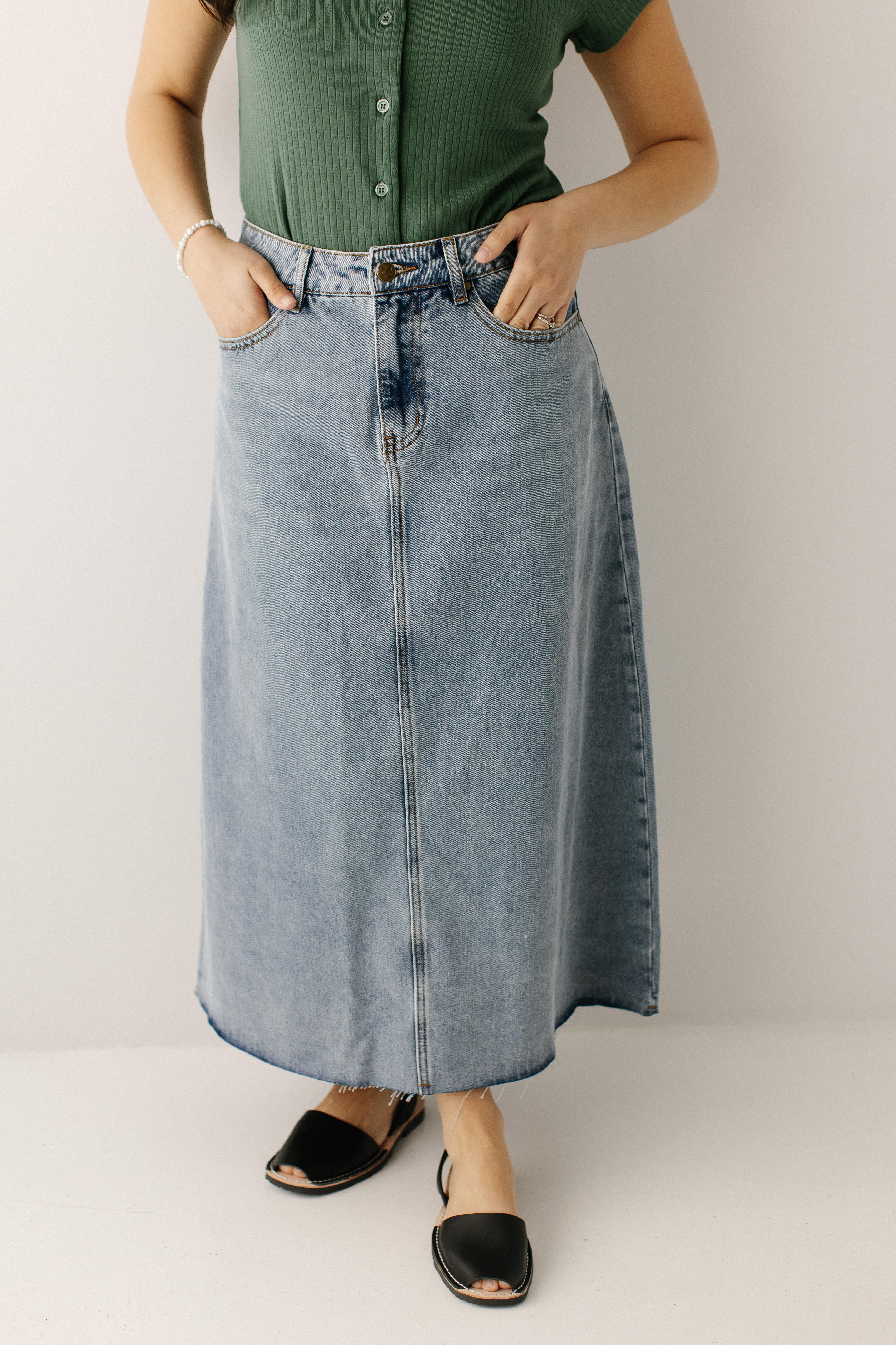 Brooke A-Line Denim Midi Skirt FINAL SALE - Image 10