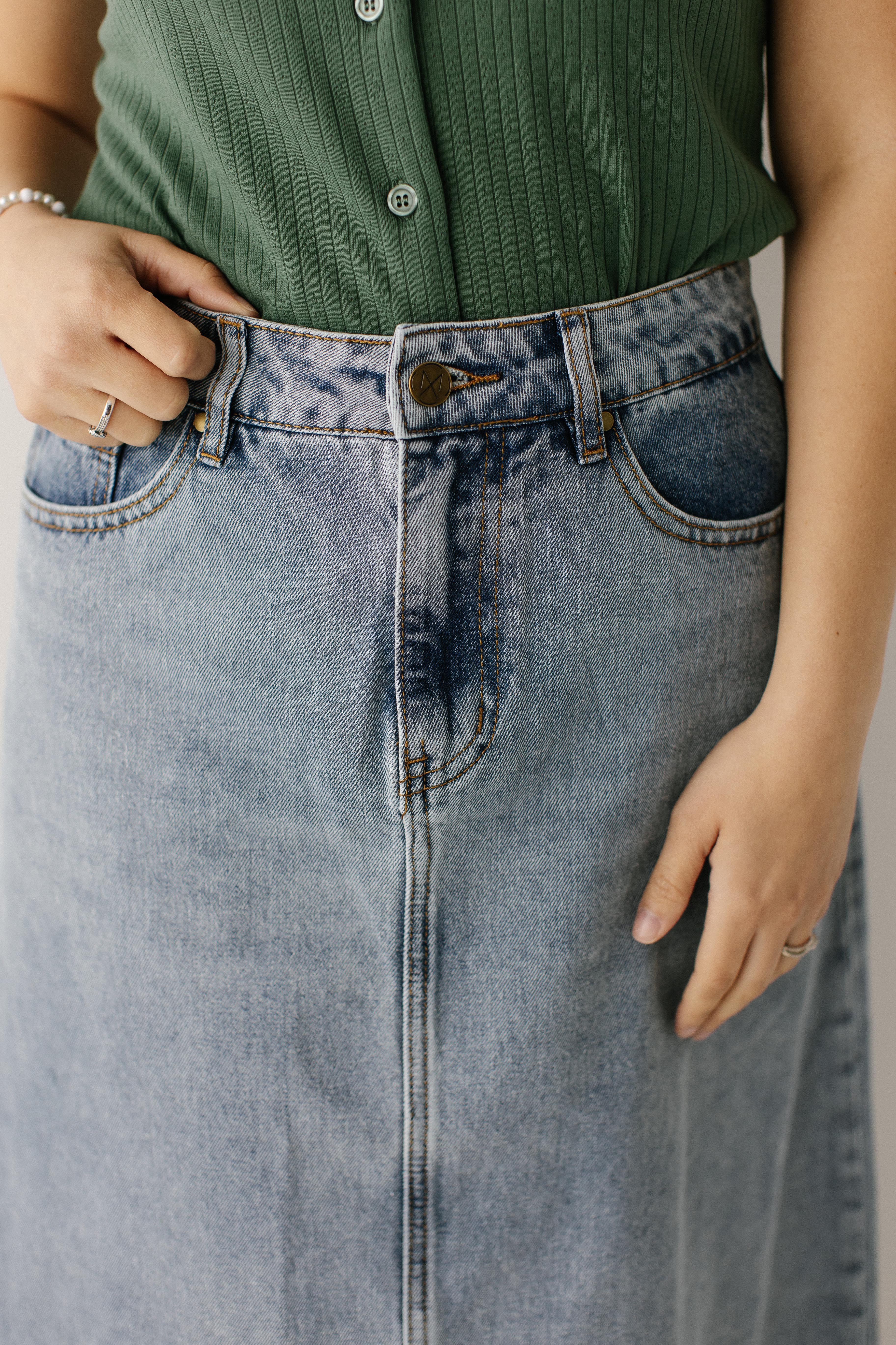 Brooke A-Line Denim Midi Skirt FINAL SALE - Image 11