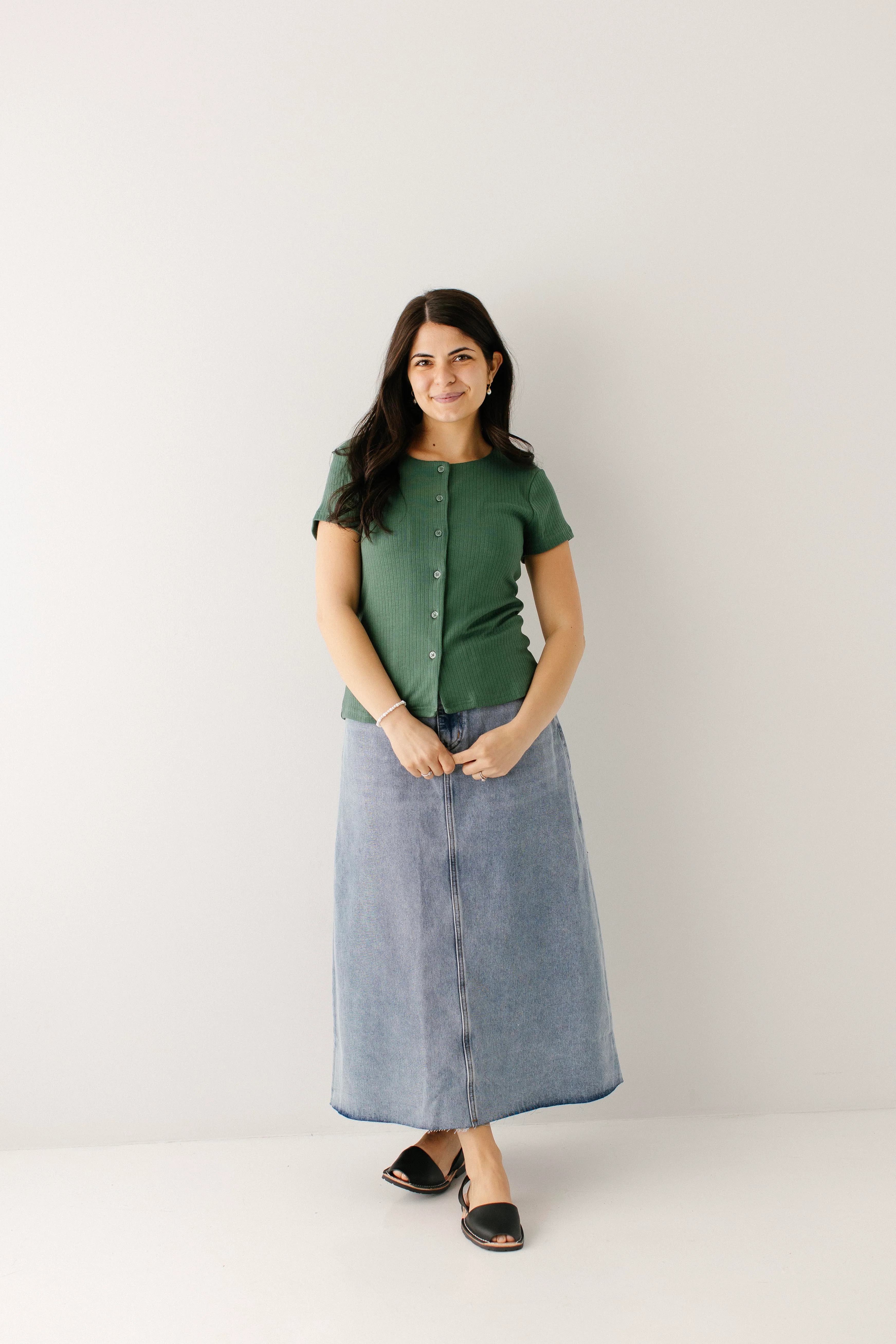 Brooke A-Line Denim Midi Skirt FINAL SALE - Image 14
