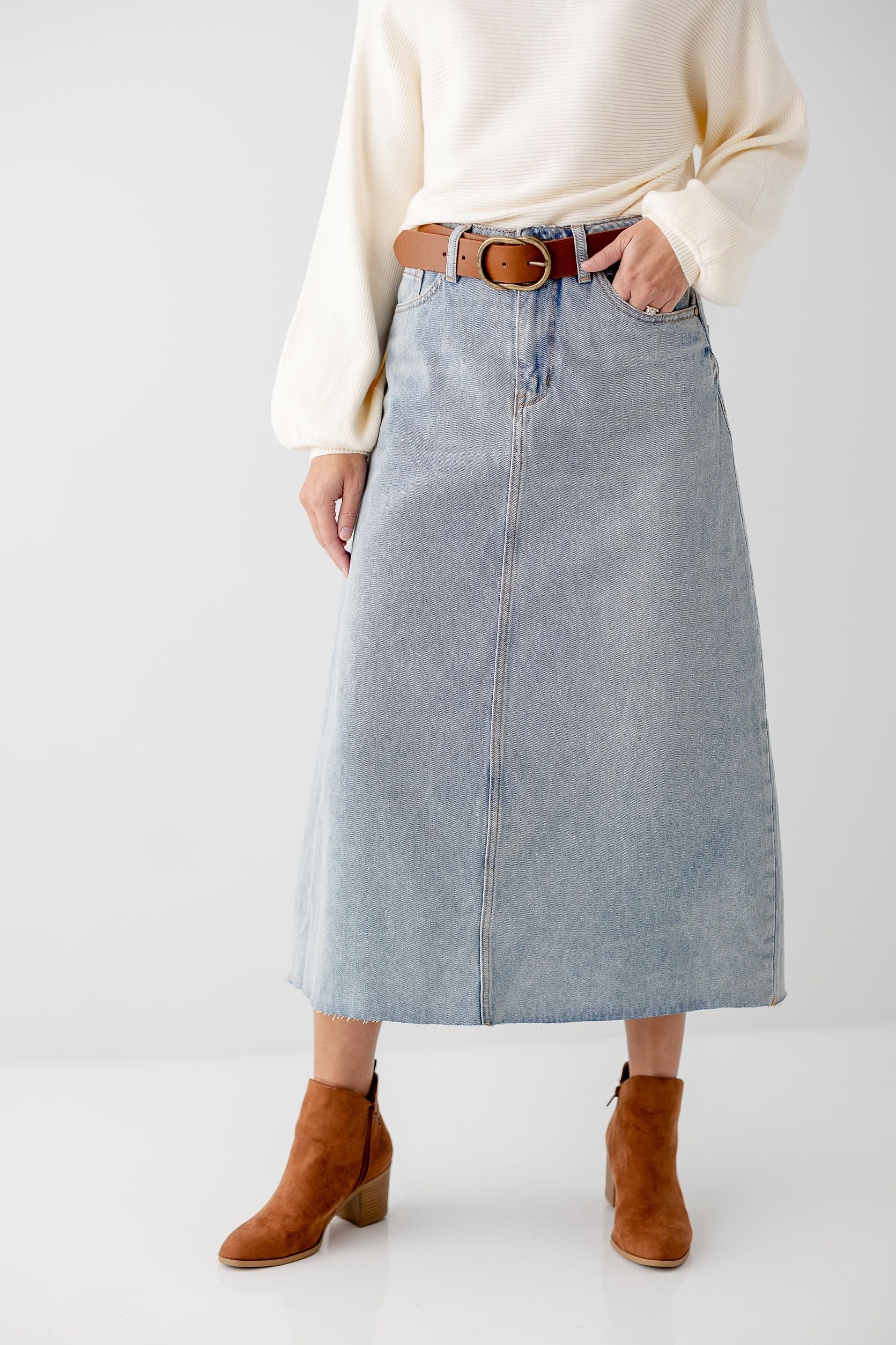 Brooke A-Line Denim Midi Skirt FINAL SALE - Image 15