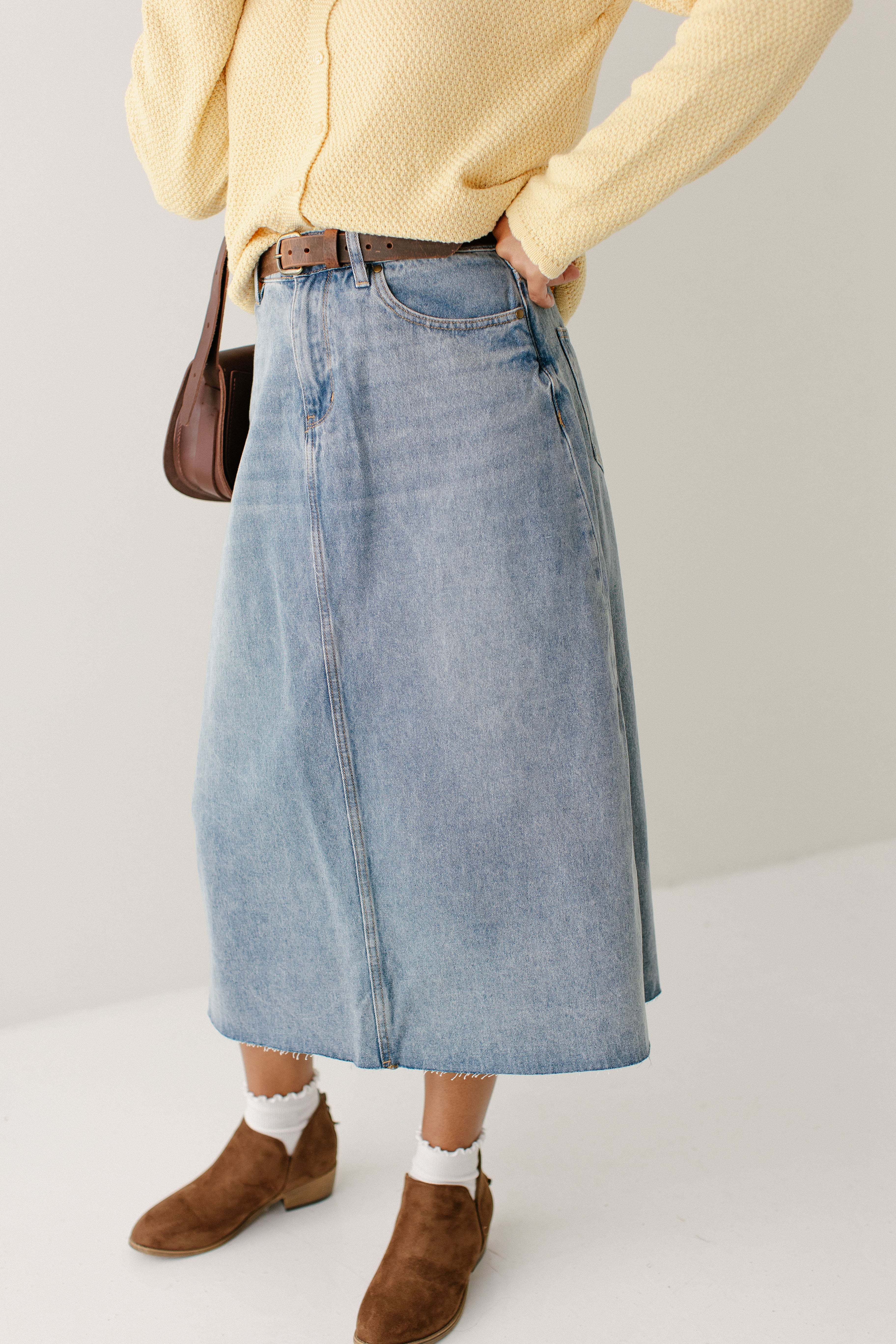 Brooke A-Line Denim Midi Skirt FINAL SALE - Image 18