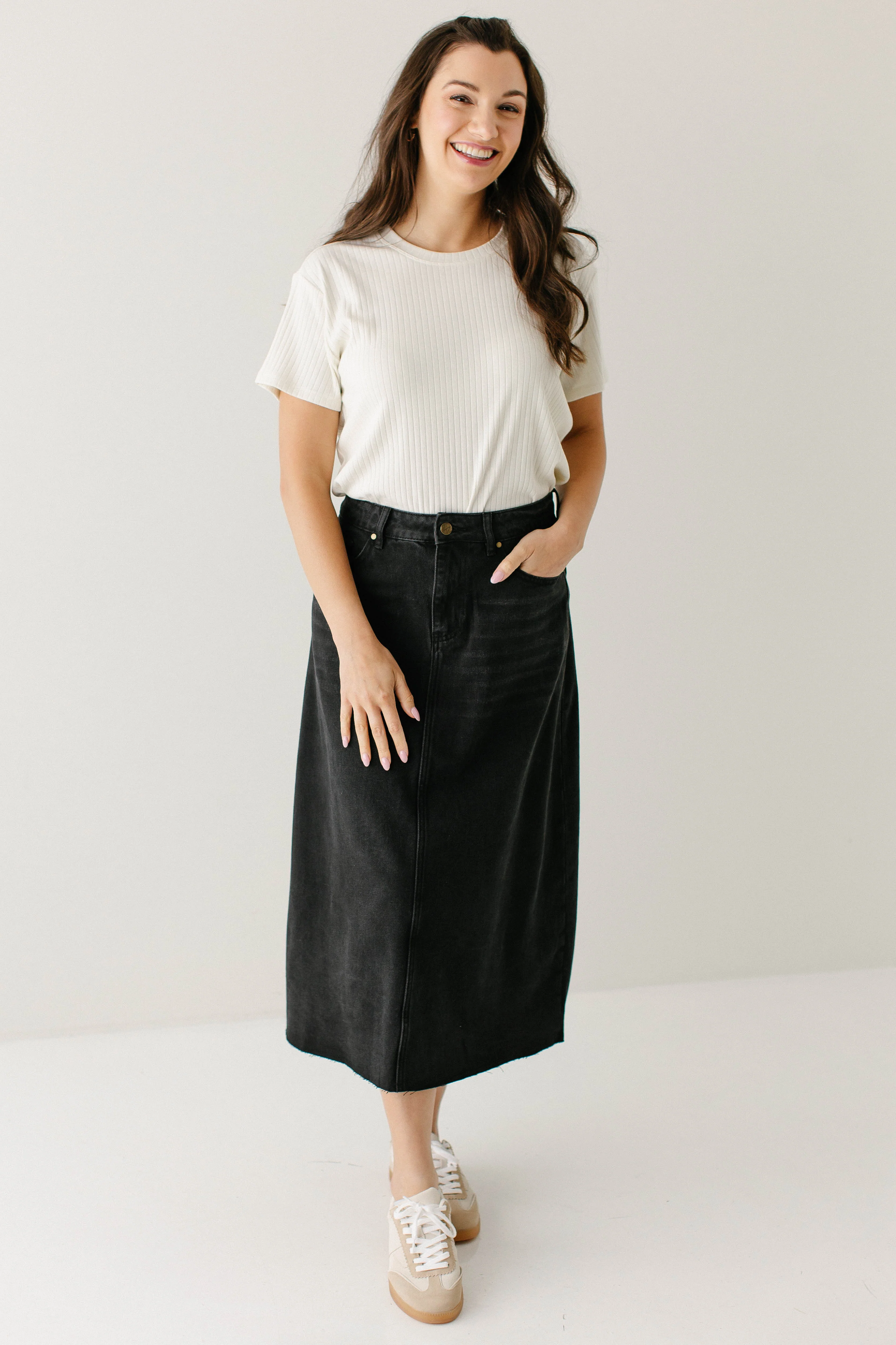 Brooke A-Line Denim Midi Skirt FINAL SALE - Image 3