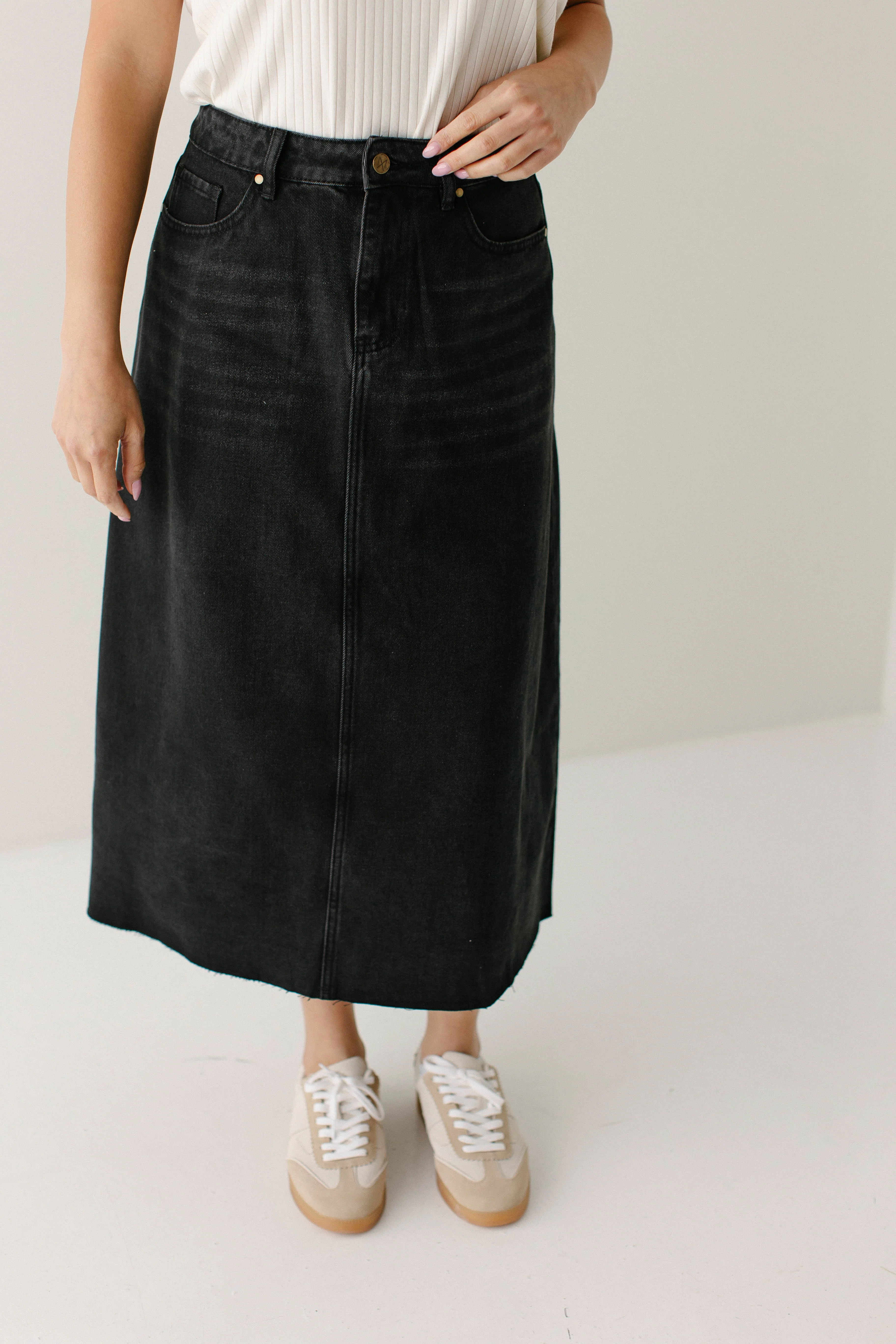 Brooke A-Line Denim Midi Skirt FINAL SALE - Image 4