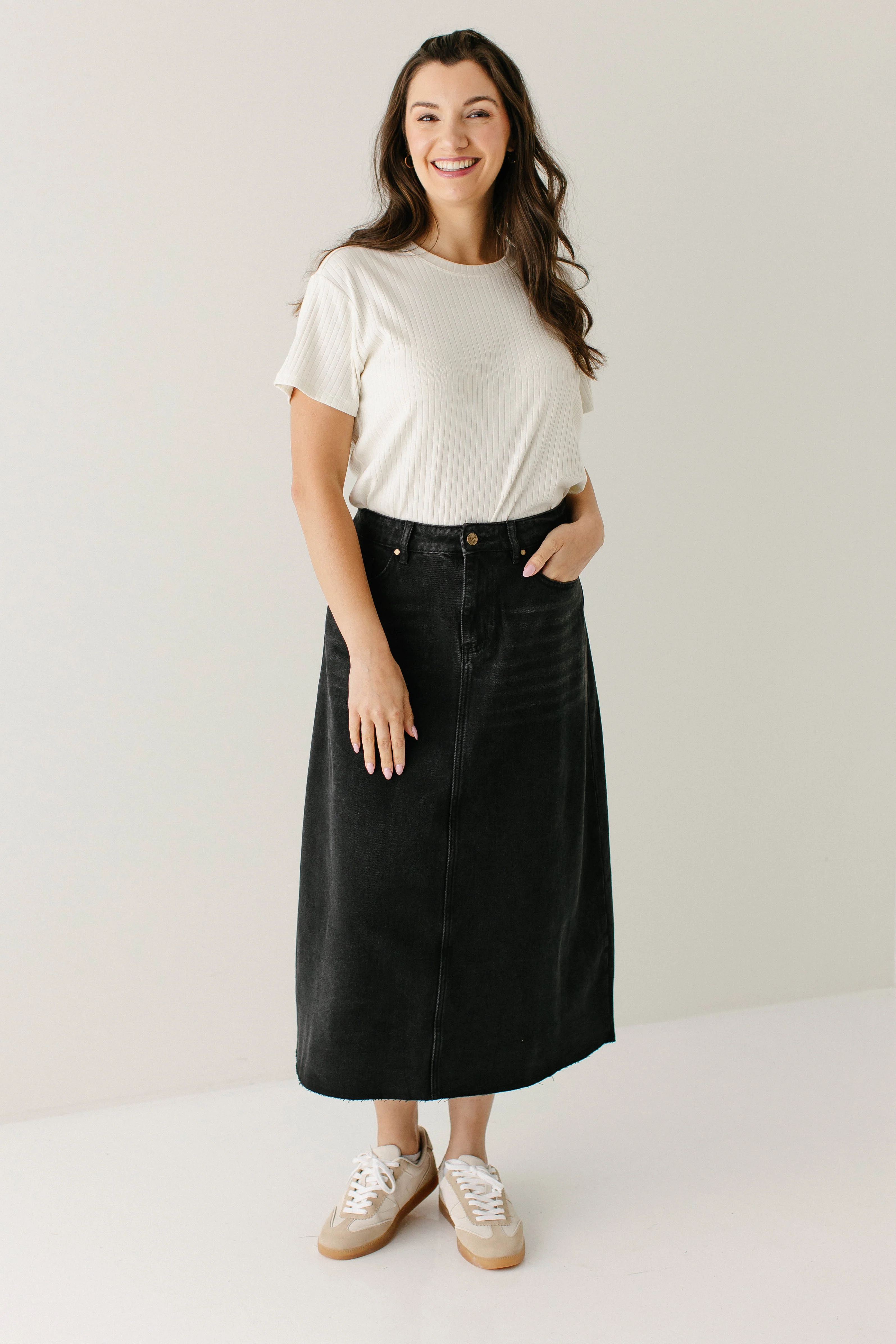 Brooke A-Line Denim Midi Skirt FINAL SALE - Image 7