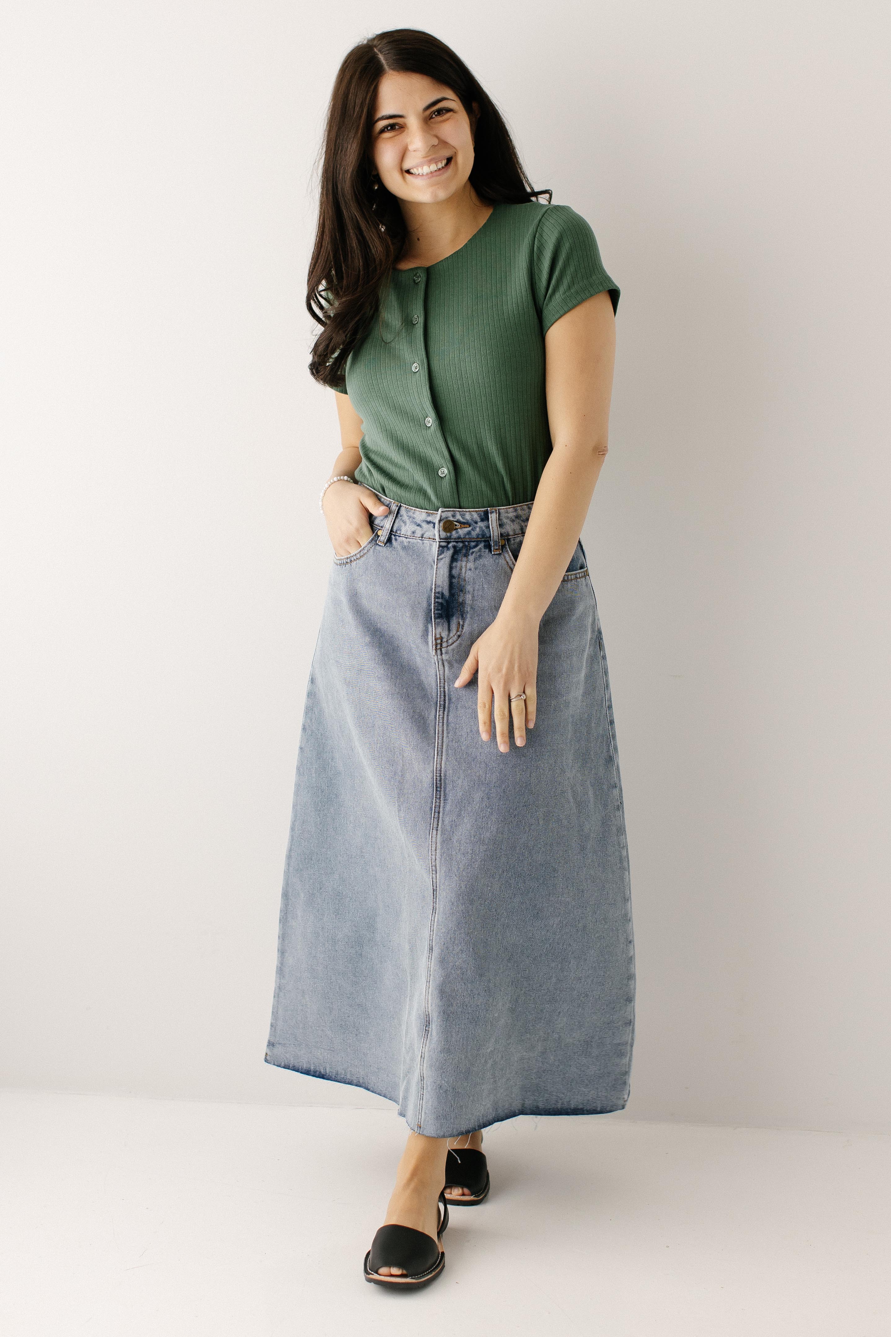 Brooke A-Line Denim Midi Skirt FINAL SALE - Image 8