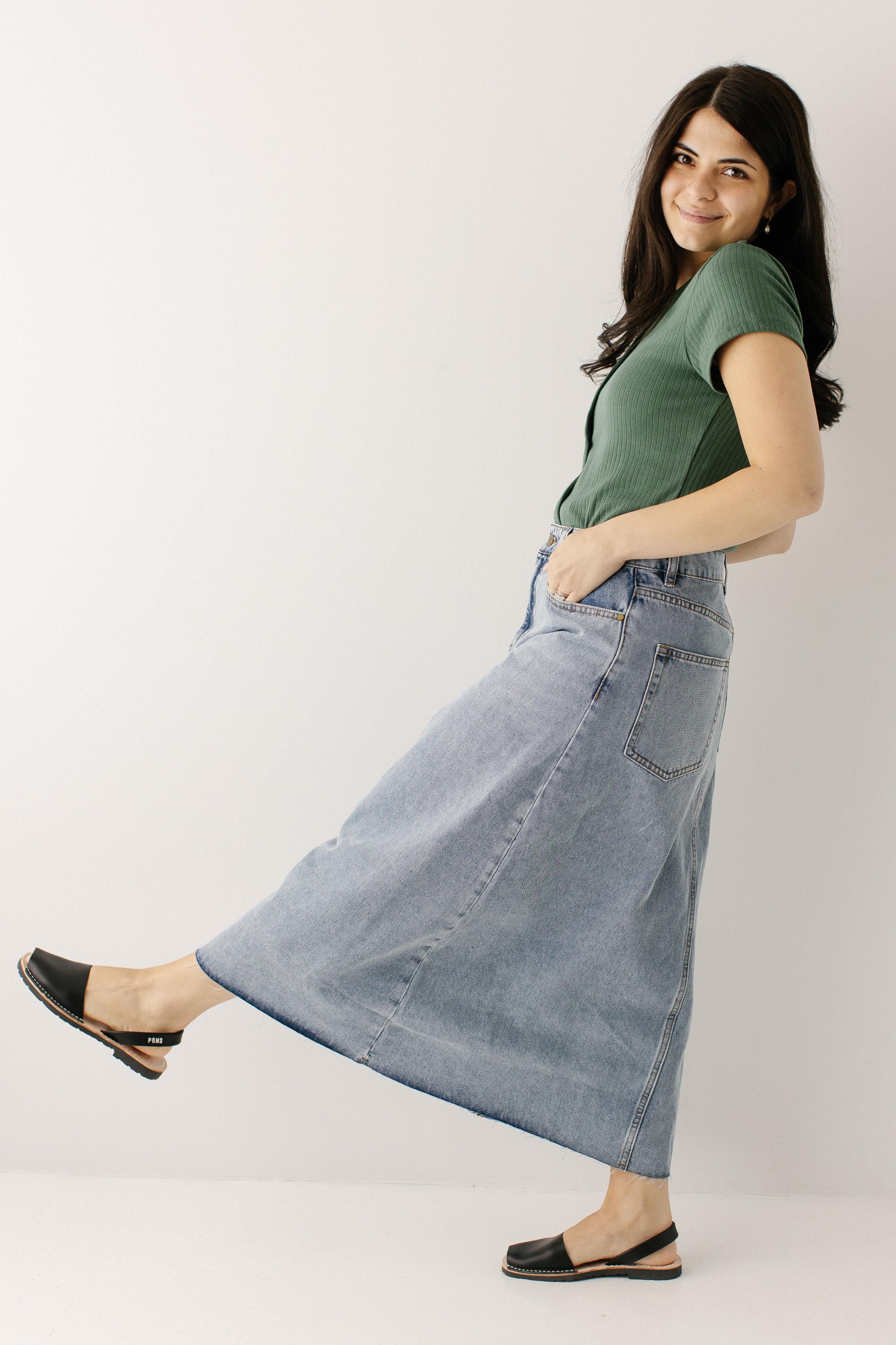Brooke A-Line Denim Midi Skirt FINAL SALE - Image 9