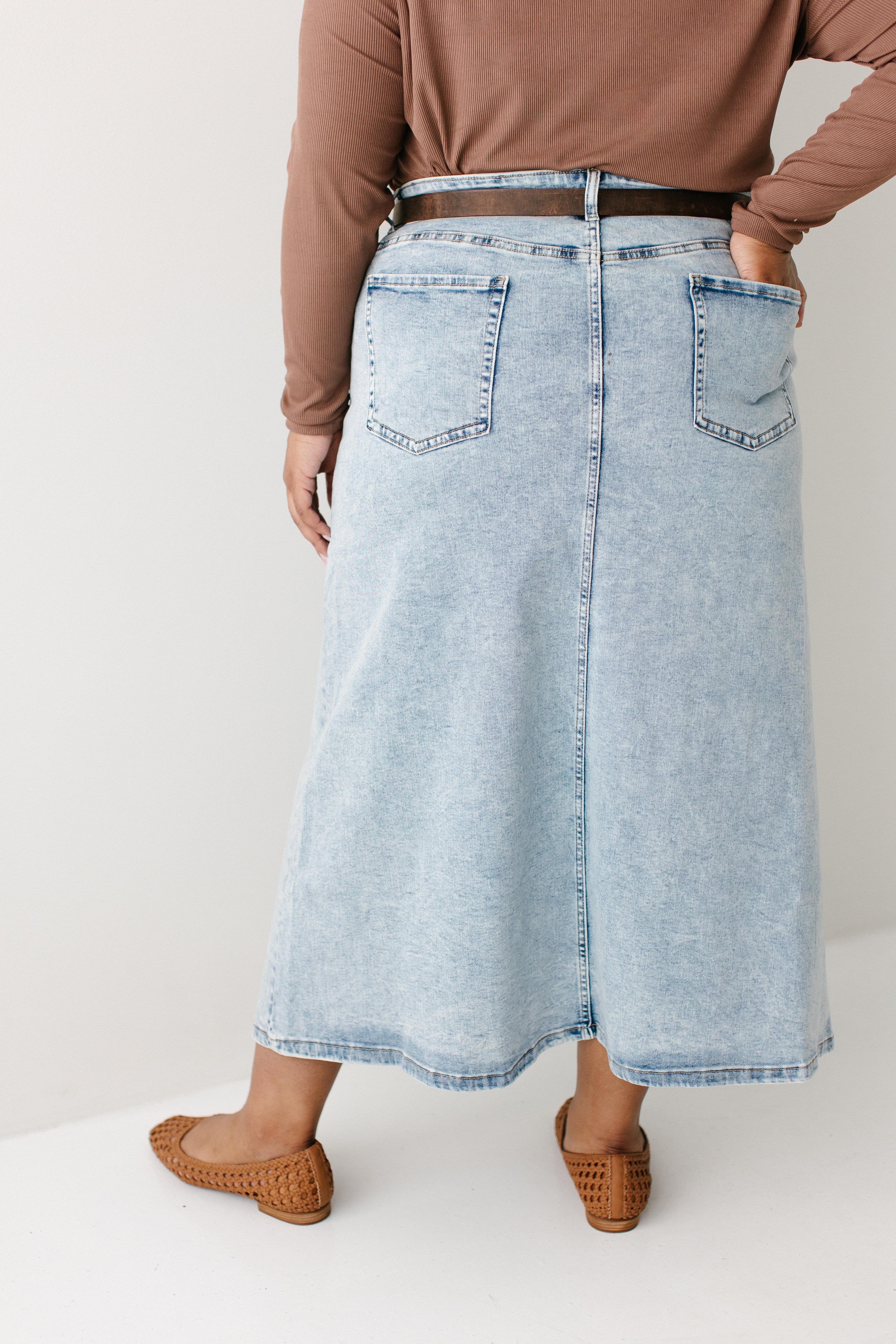 Brooklyn Stretch Denim Maxi Skirt in Vintage Wash - Image 11