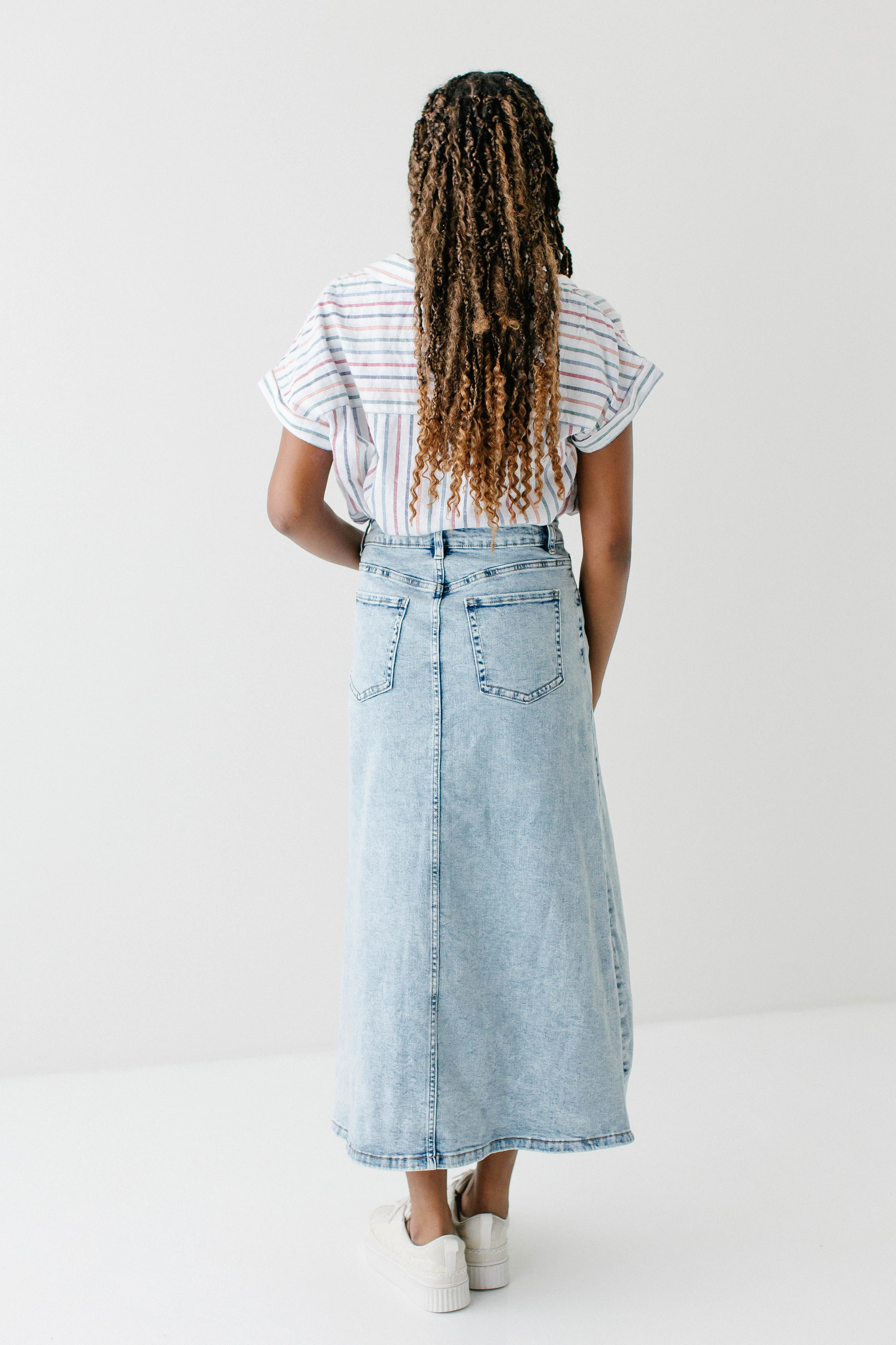 Brooklyn Stretch Denim Maxi Skirt in Vintage Wash - Image 14