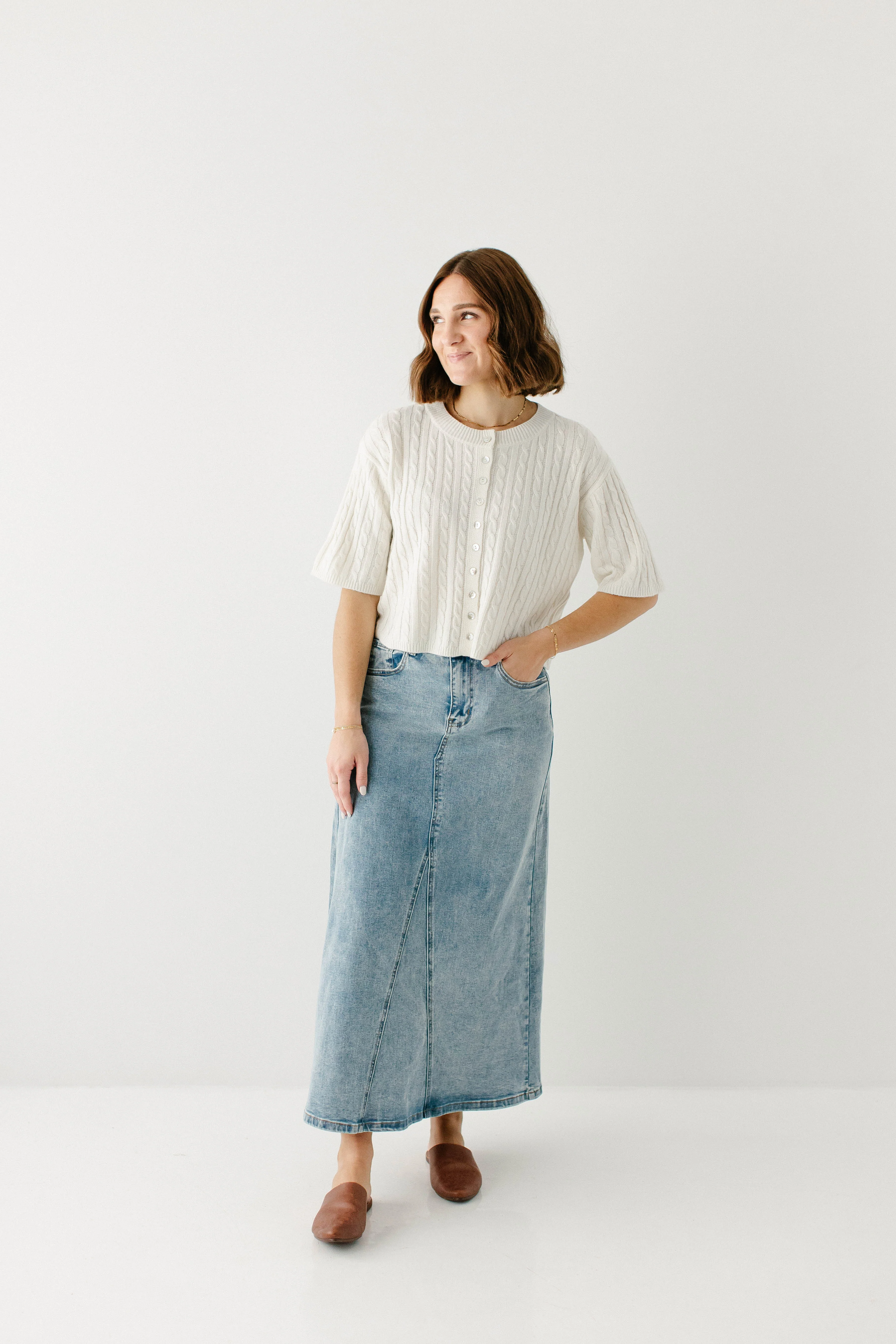 Brooklyn Stretch Denim Maxi Skirt in Vintage Wash - Image 3