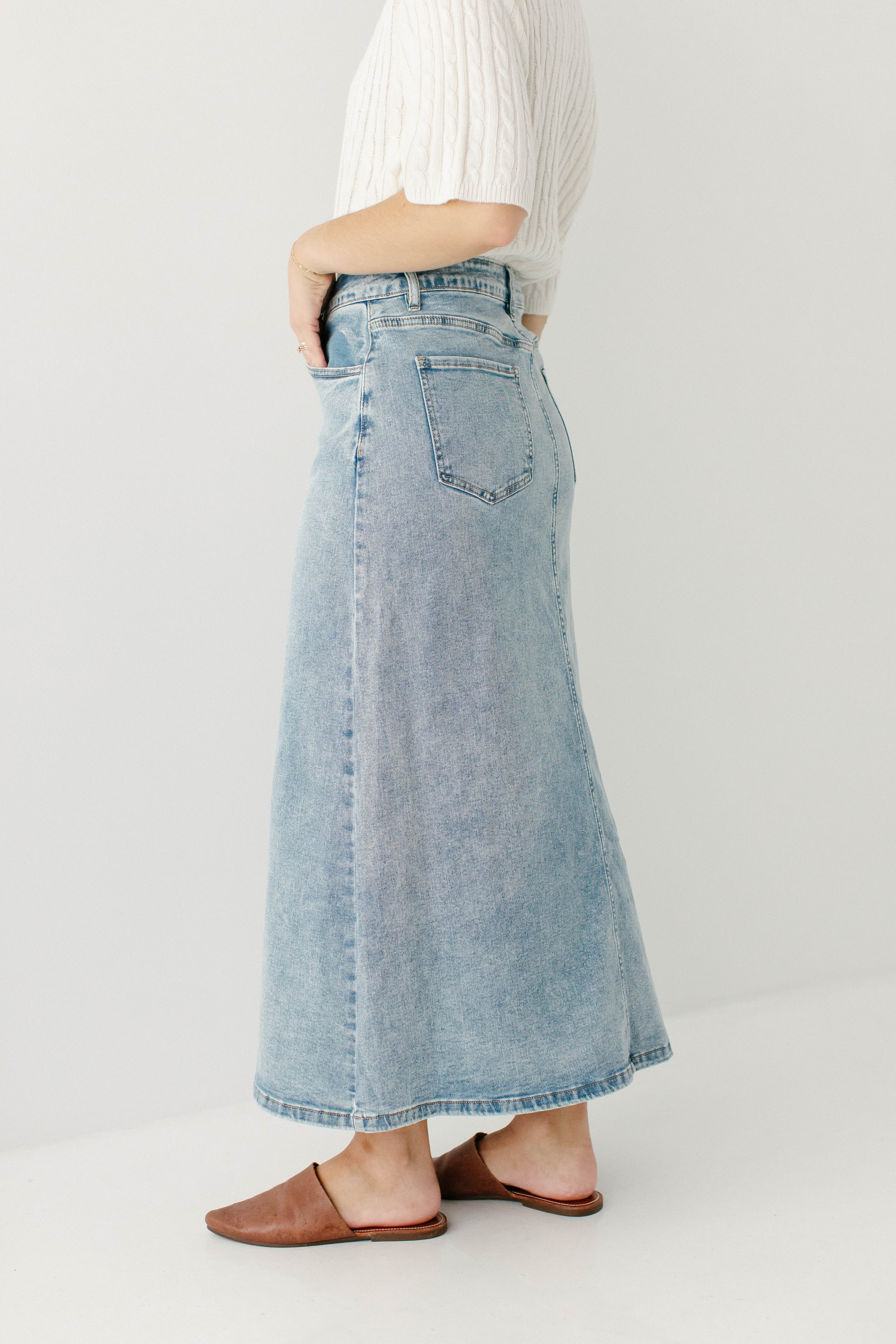 Brooklyn Stretch Denim Maxi Skirt in Vintage Wash - Image 4
