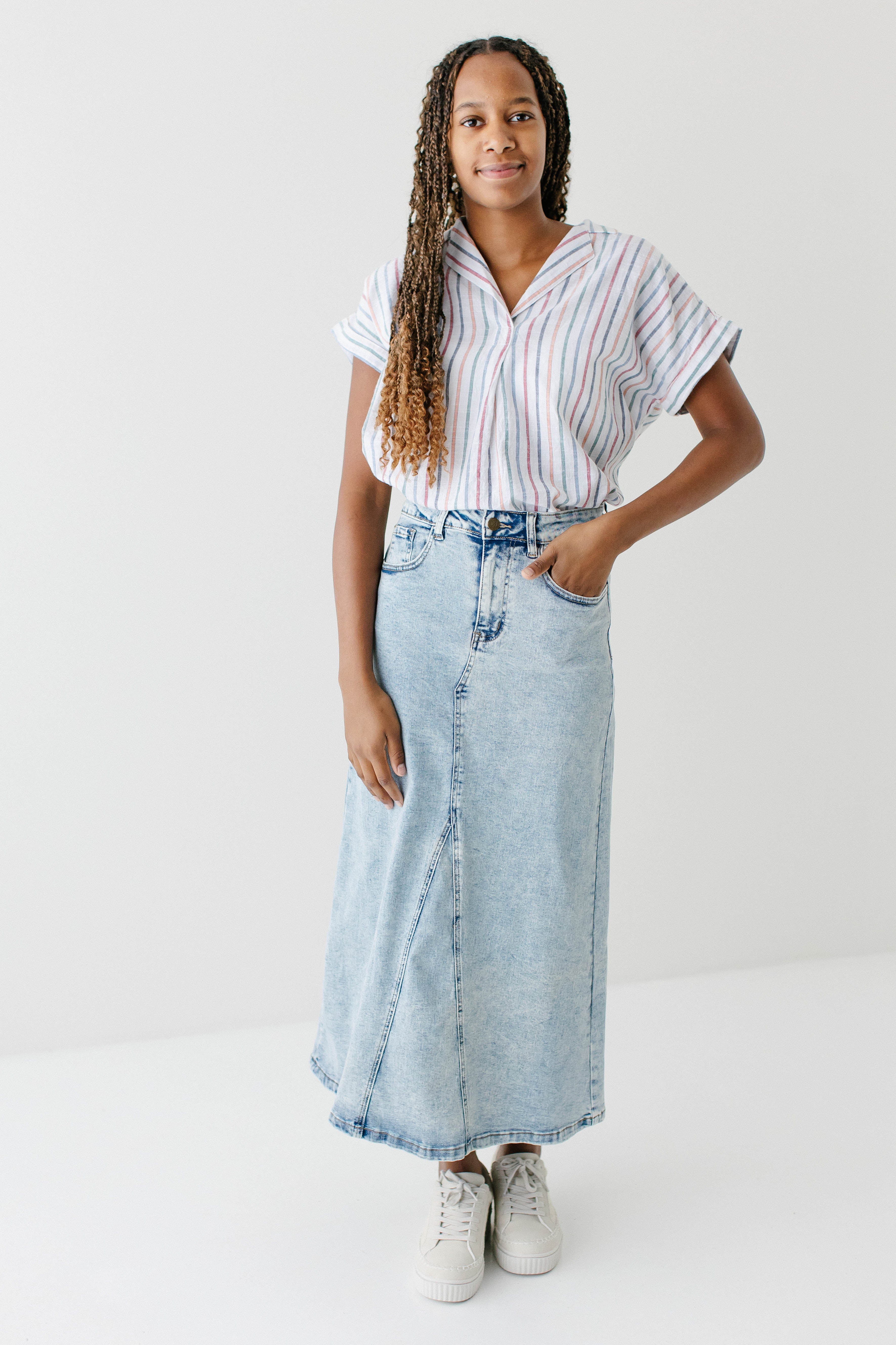 Brooklyn Stretch Denim Maxi Skirt in Vintage Wash - Image 7