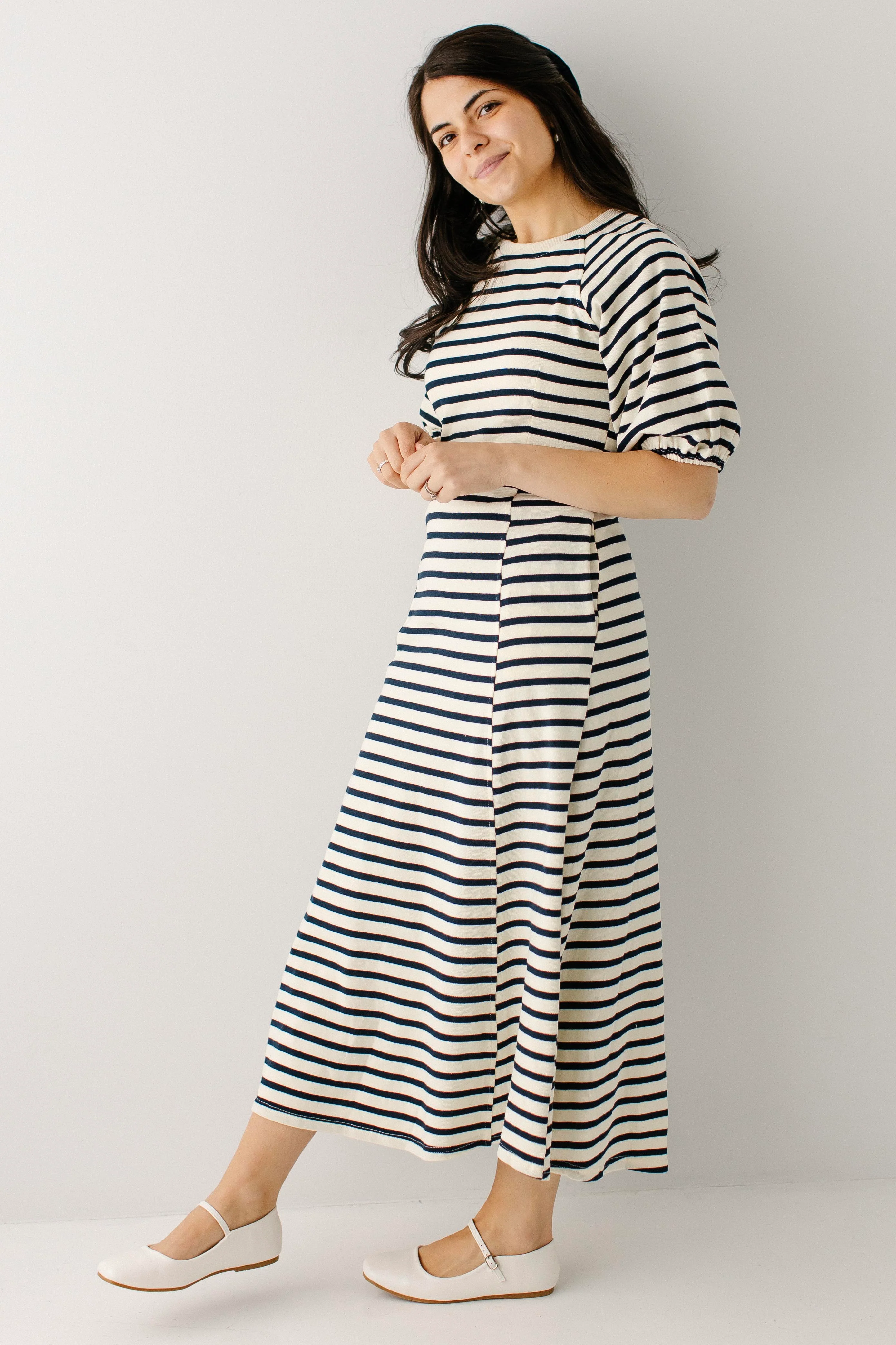 Brunswick Striped Fit & Flare Midi Dress