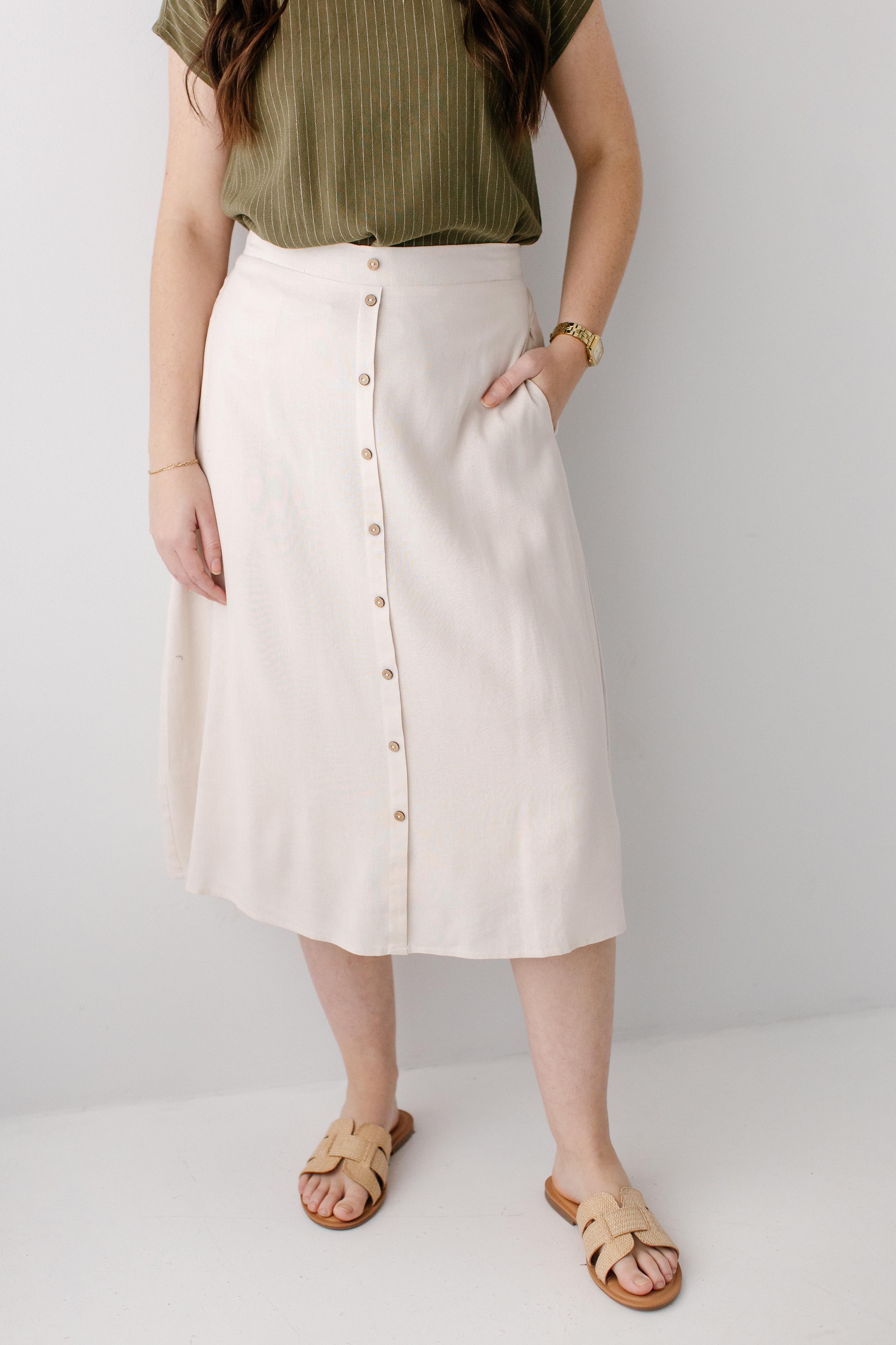 Brynn Button Detail Midi Skirt