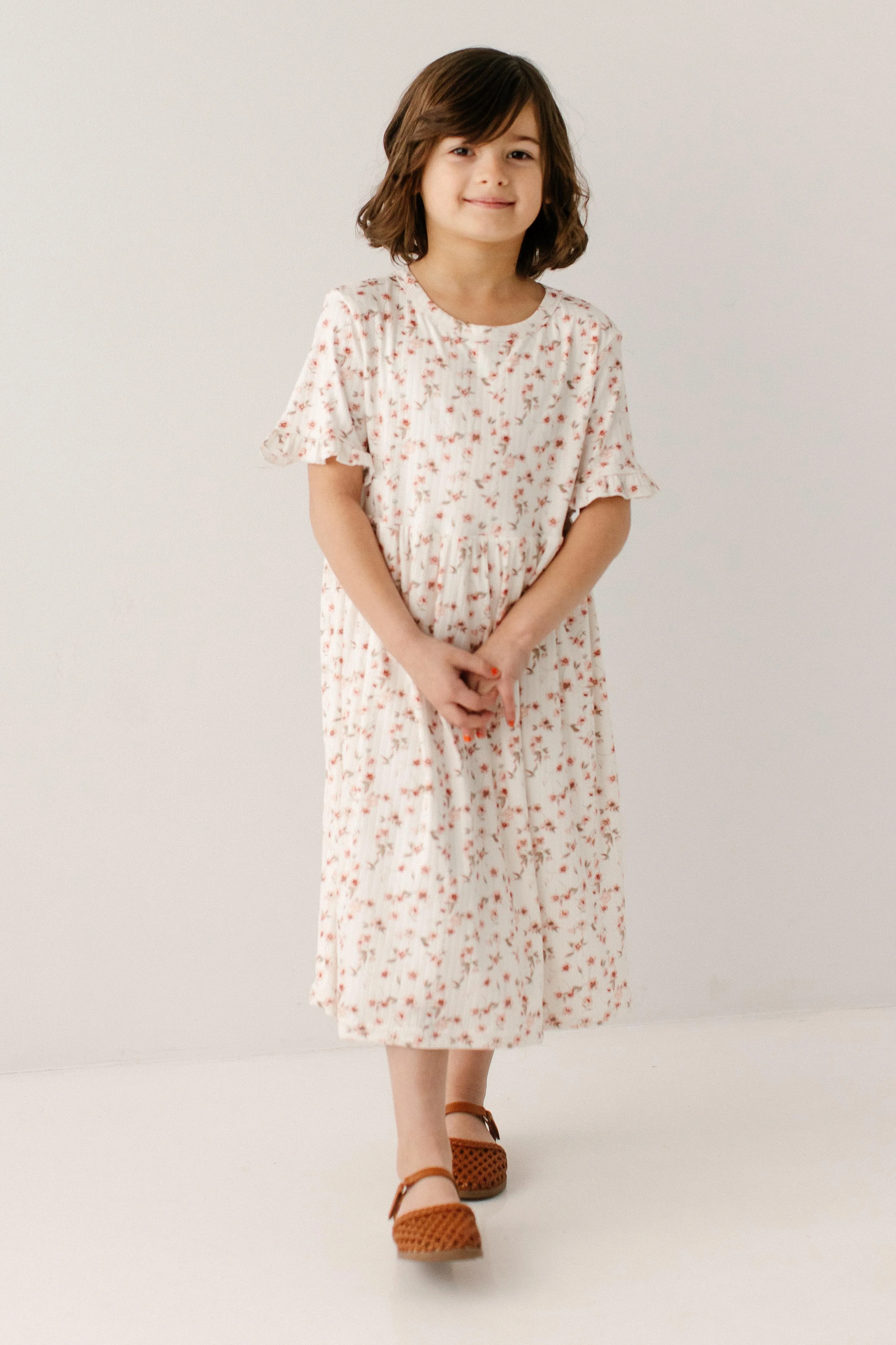 Carly Girl Floral Print Pointelle Dress