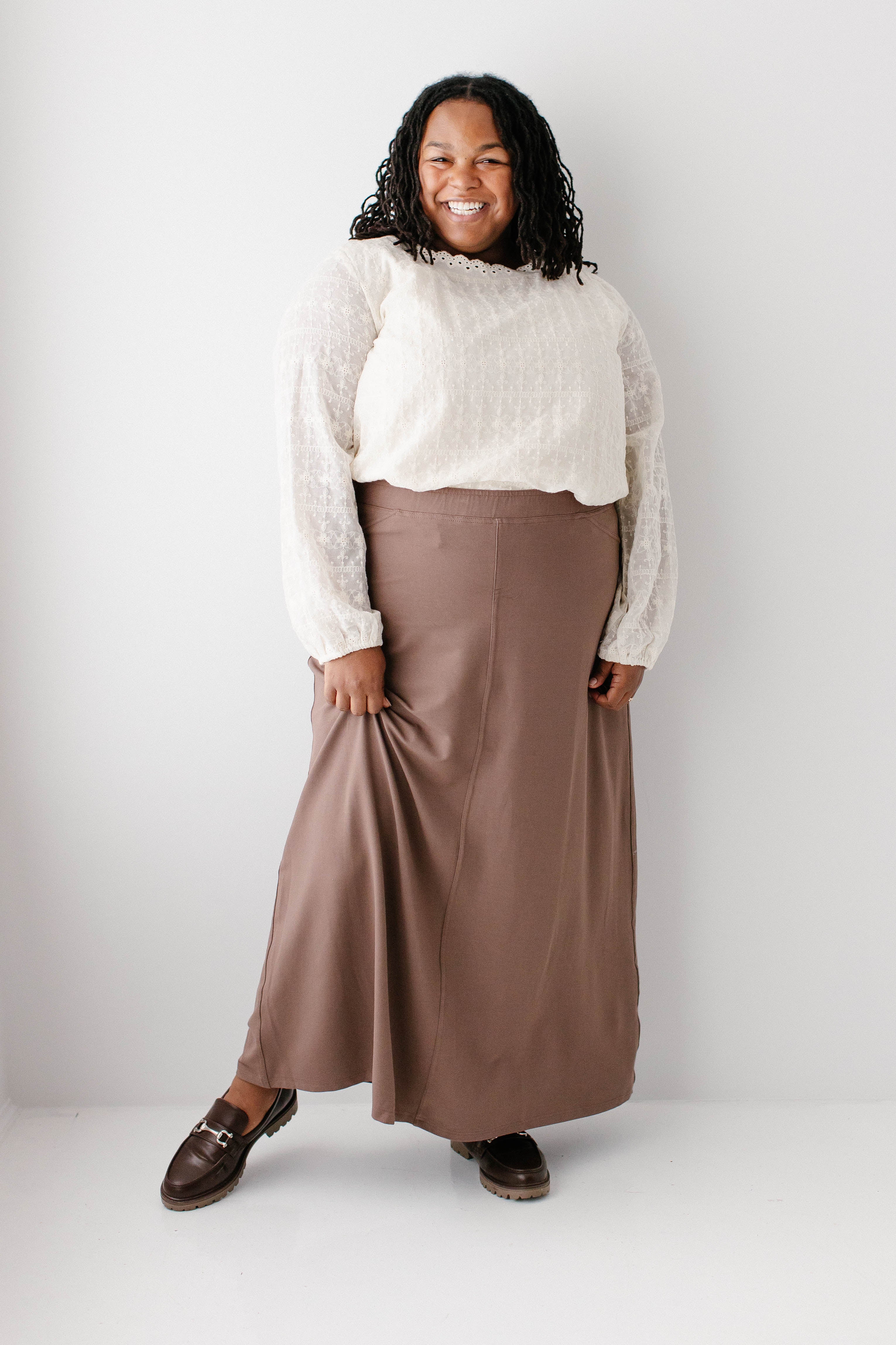 Caroline Long Knit Denim Skirt - Image 11