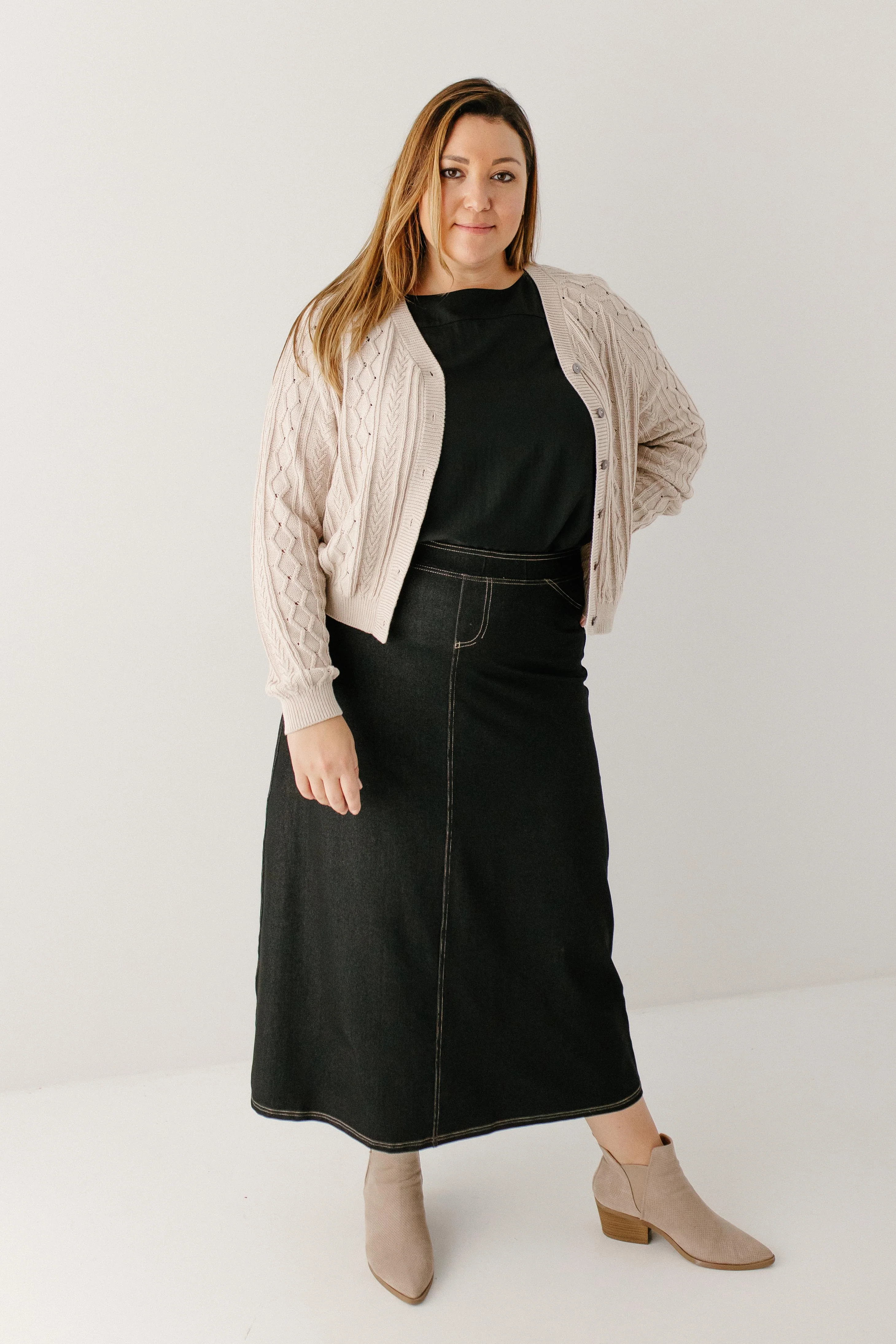Caroline Long Knit Denim Skirt - Image 17