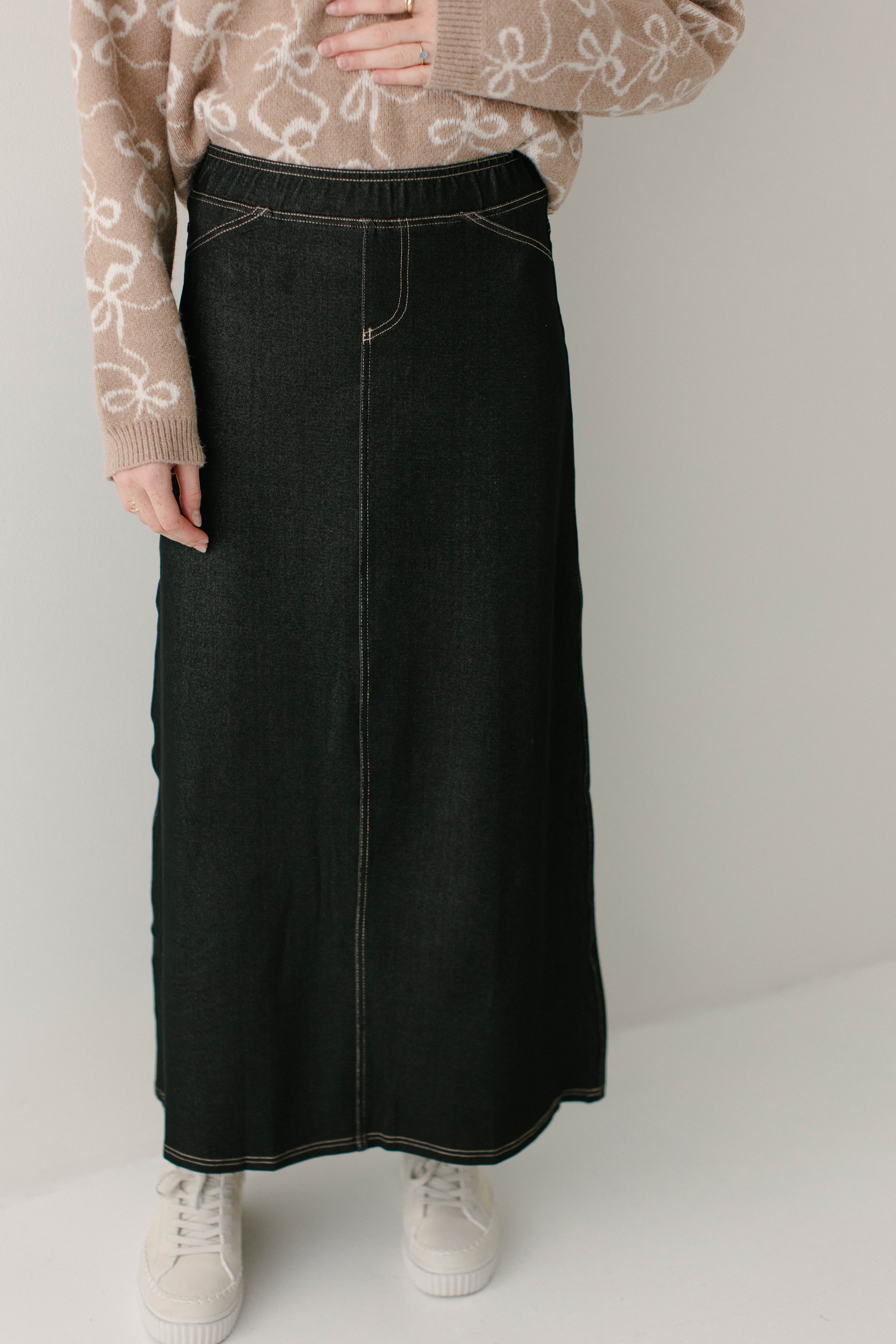 Caroline Long Knit Denim Skirt - Image 18
