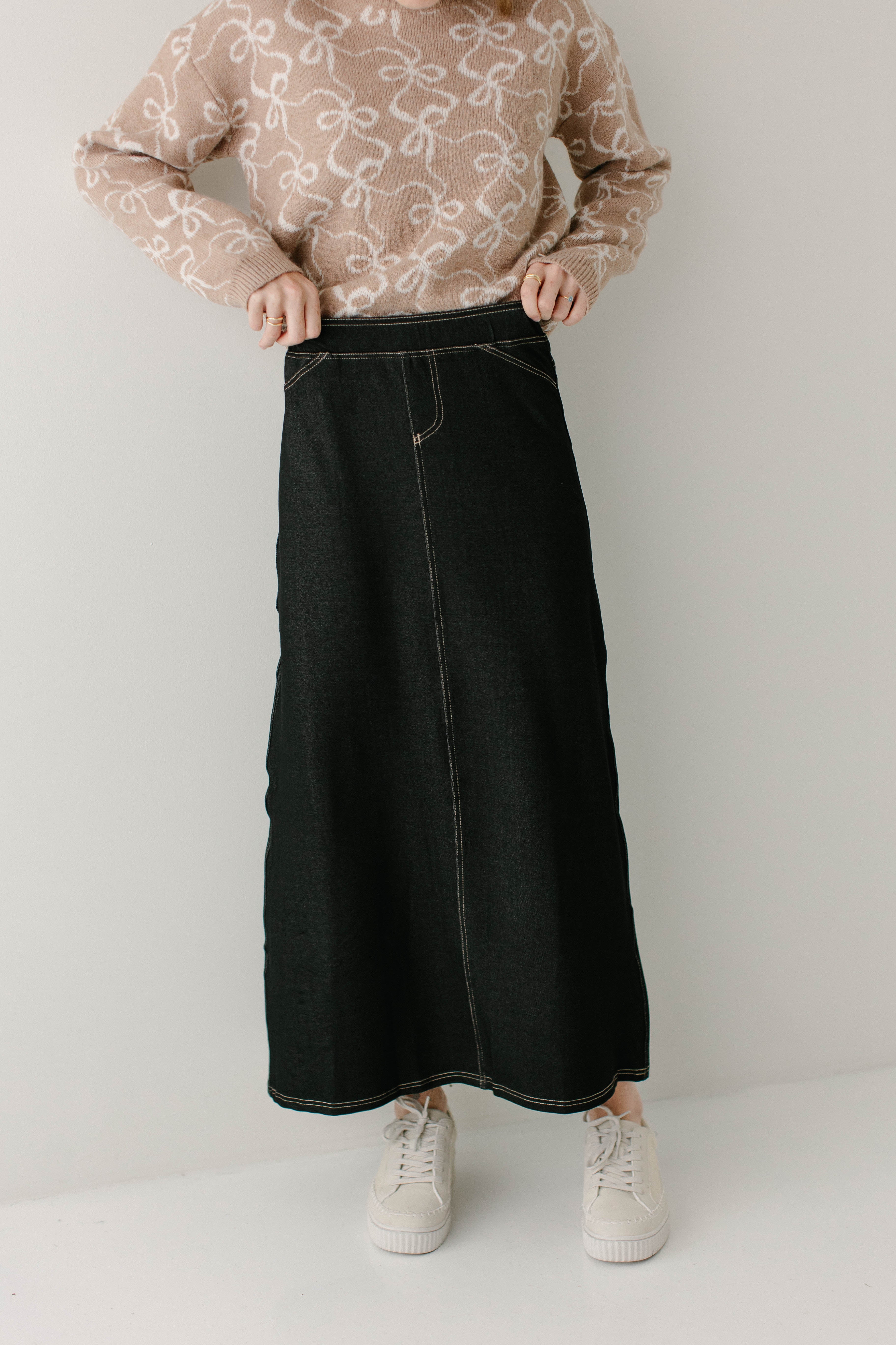 Caroline Long Knit Denim Skirt - Image 19