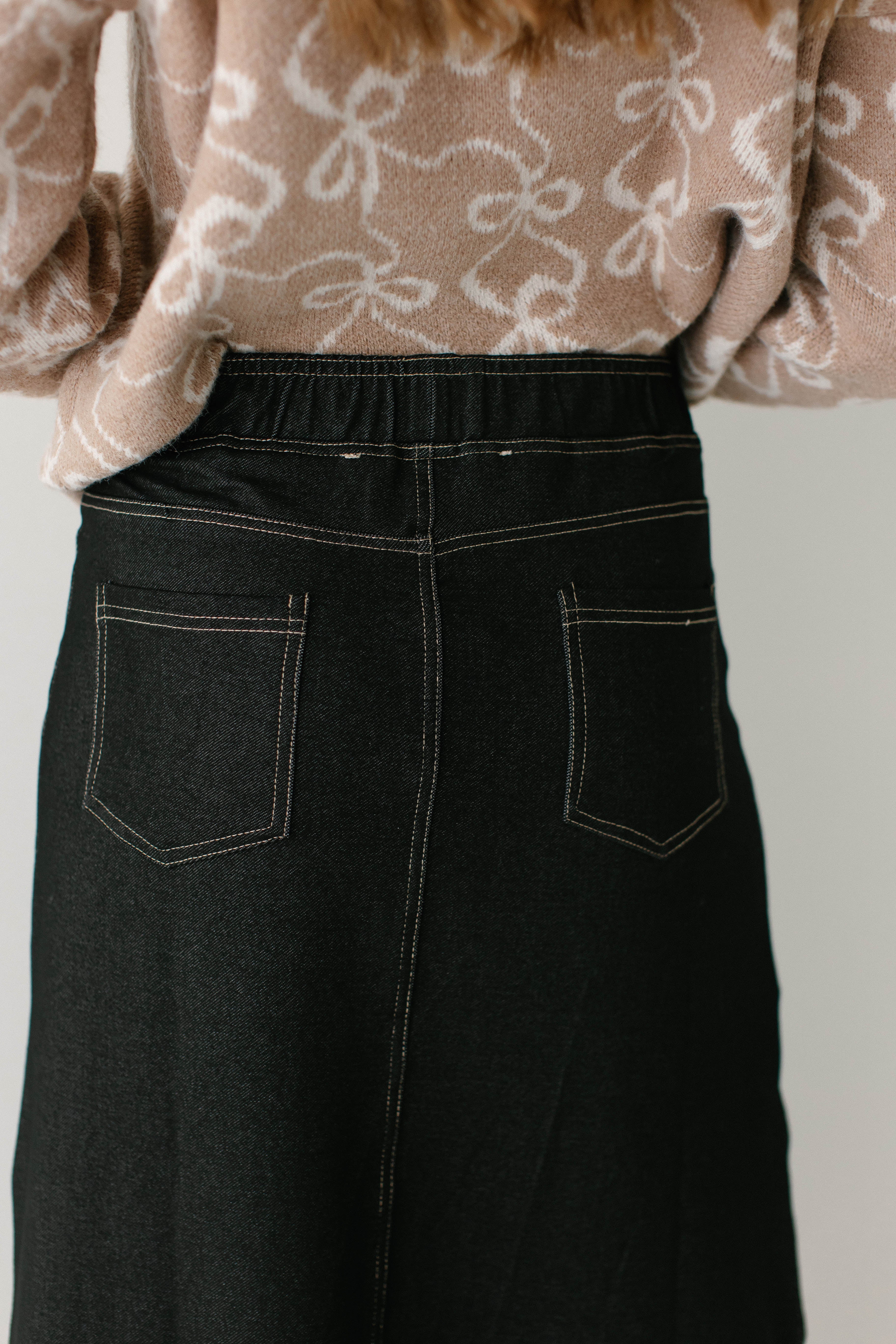 Caroline Long Knit Denim Skirt - Image 20