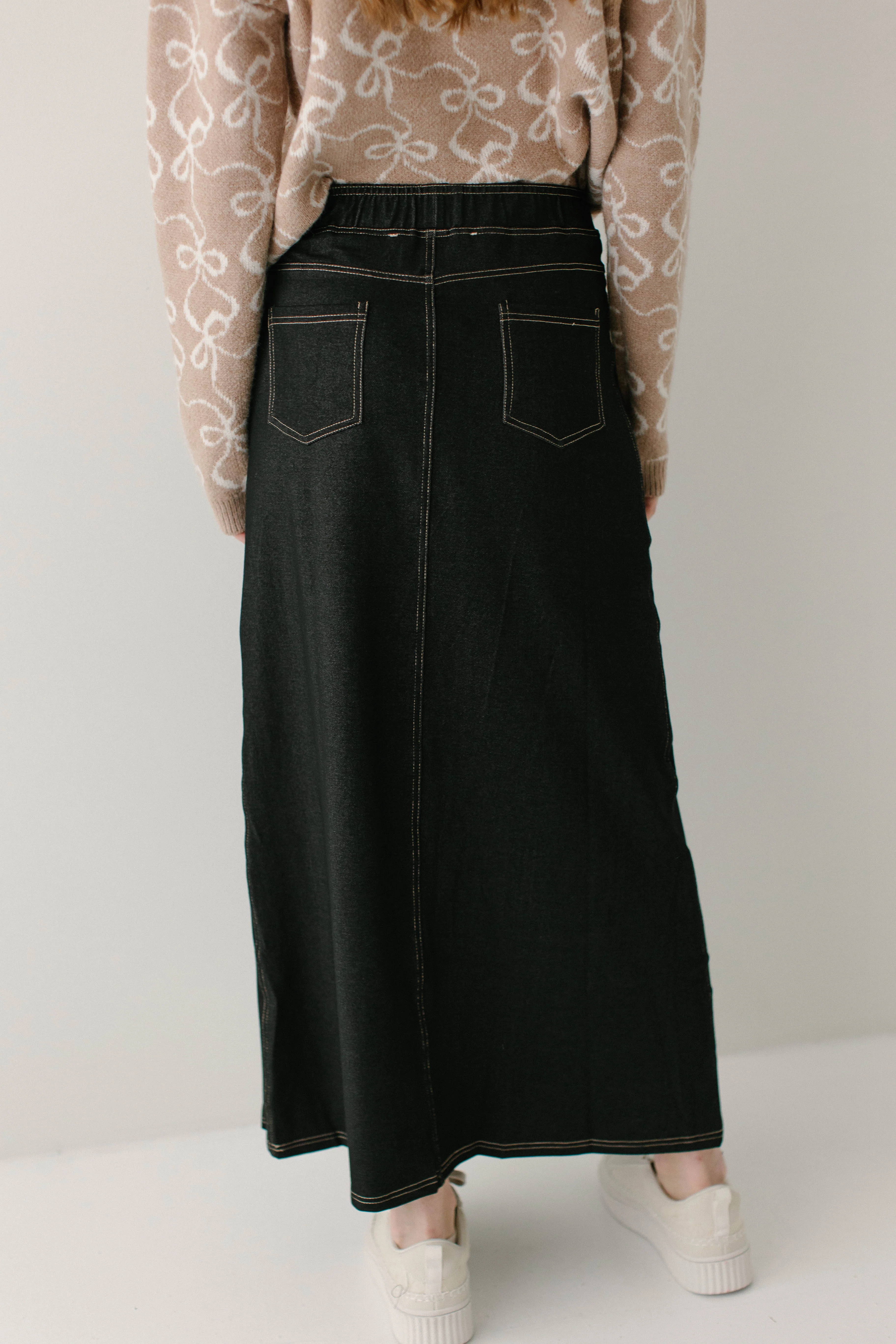 Caroline Long Knit Denim Skirt - Image 21