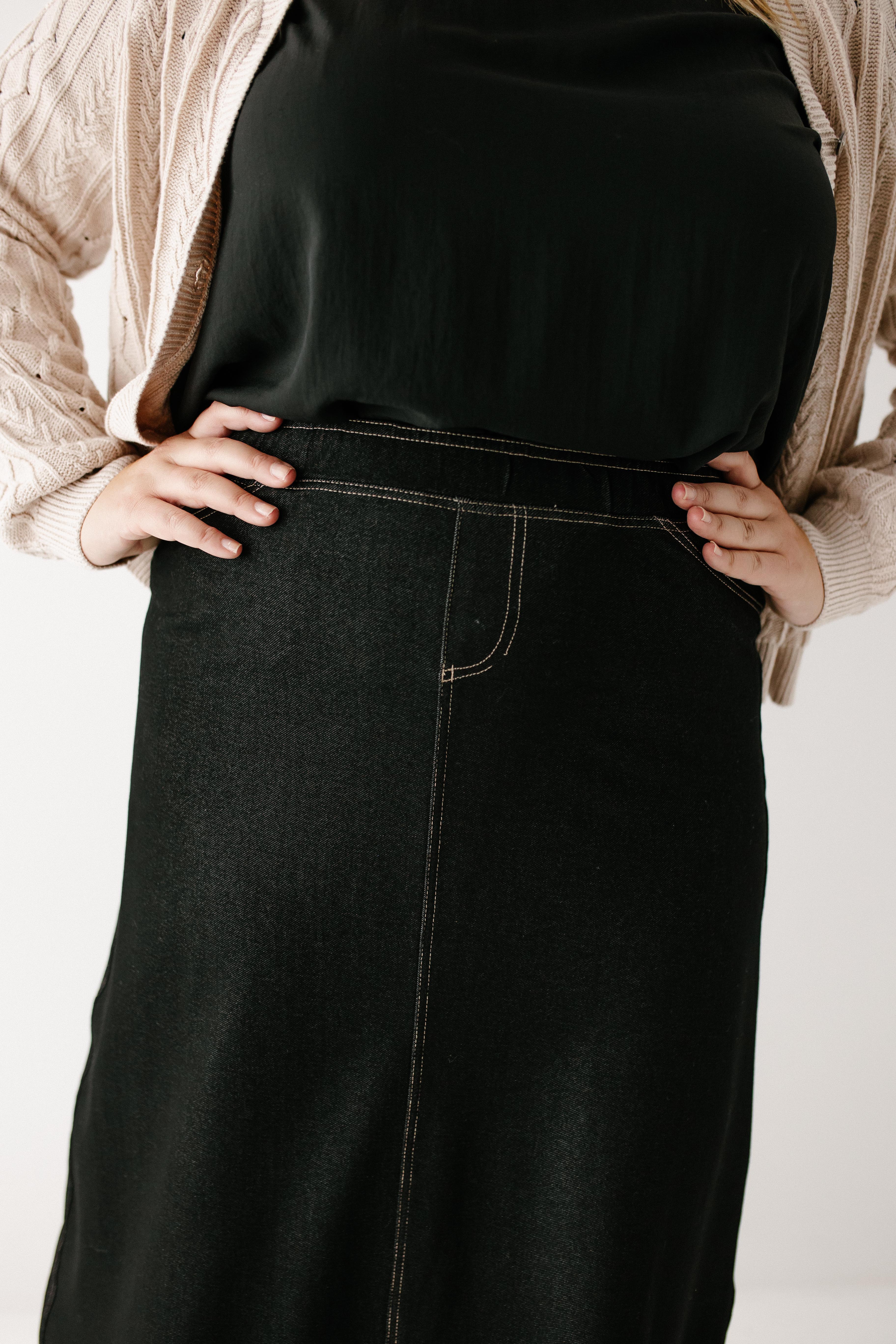 Caroline Long Knit Denim Skirt - Image 22