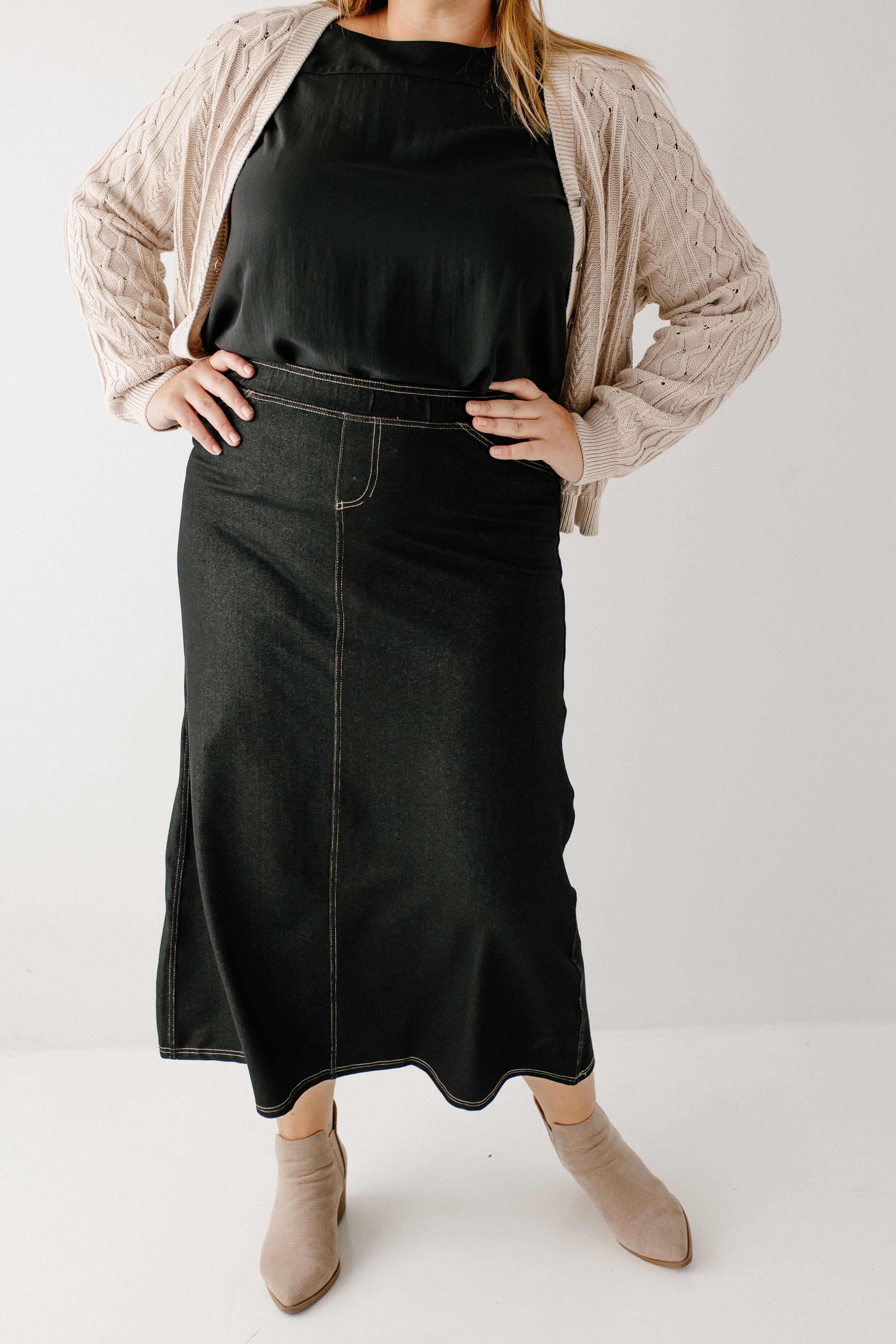 Caroline Long Knit Denim Skirt - Image 23