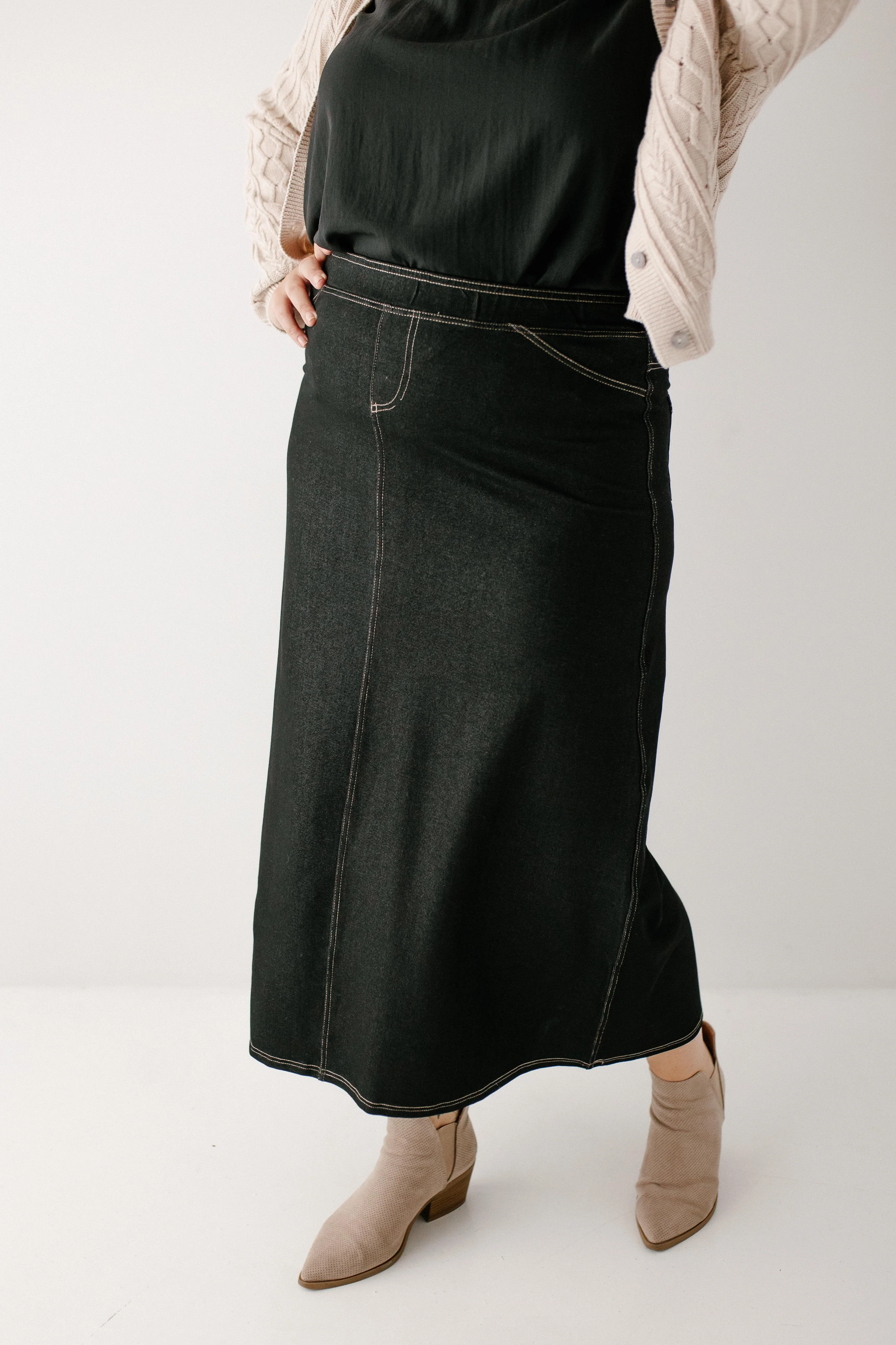 Caroline Long Knit Denim Skirt - Image 24