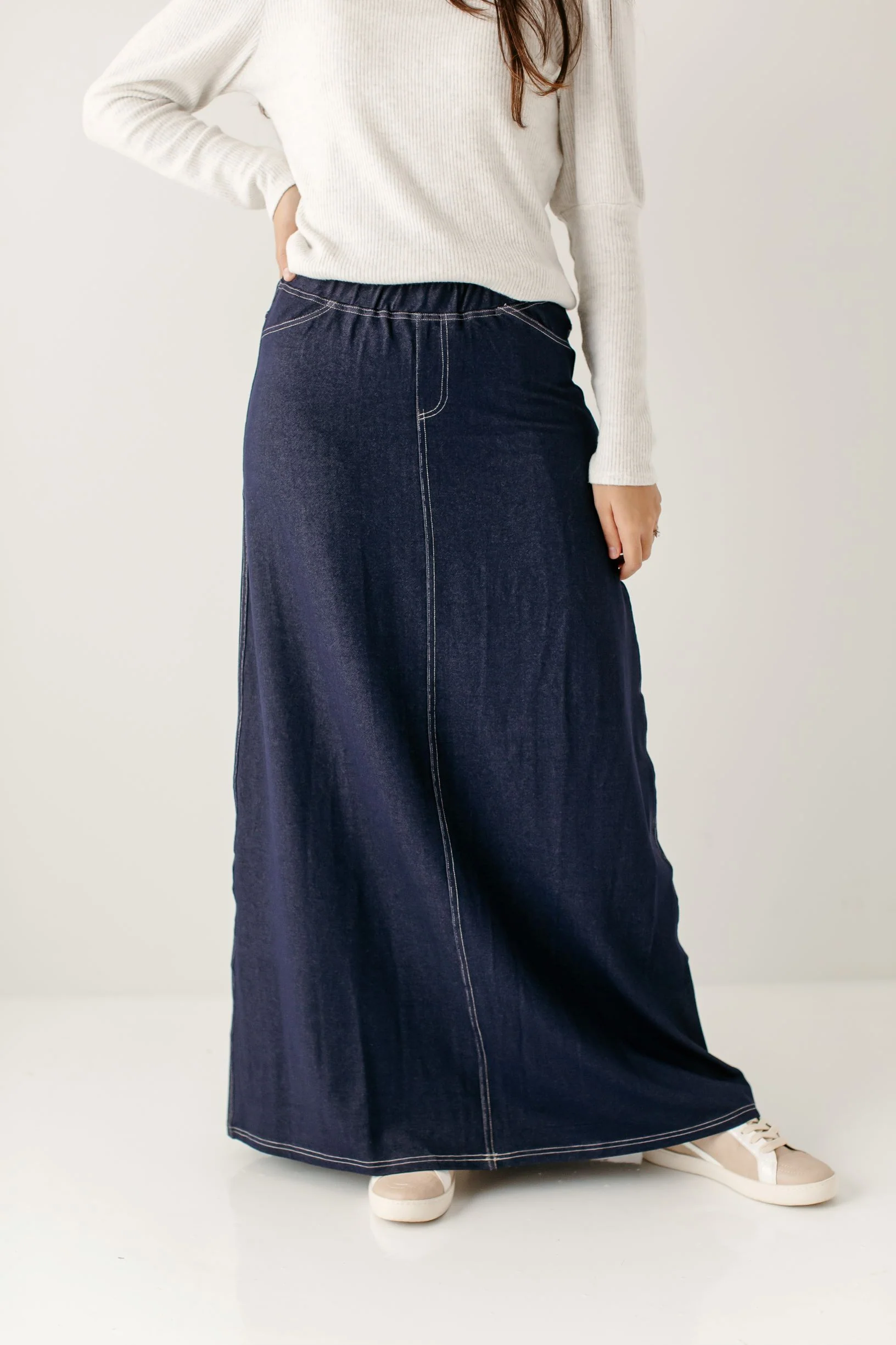 Caroline Long Knit Denim Skirt - Image 25