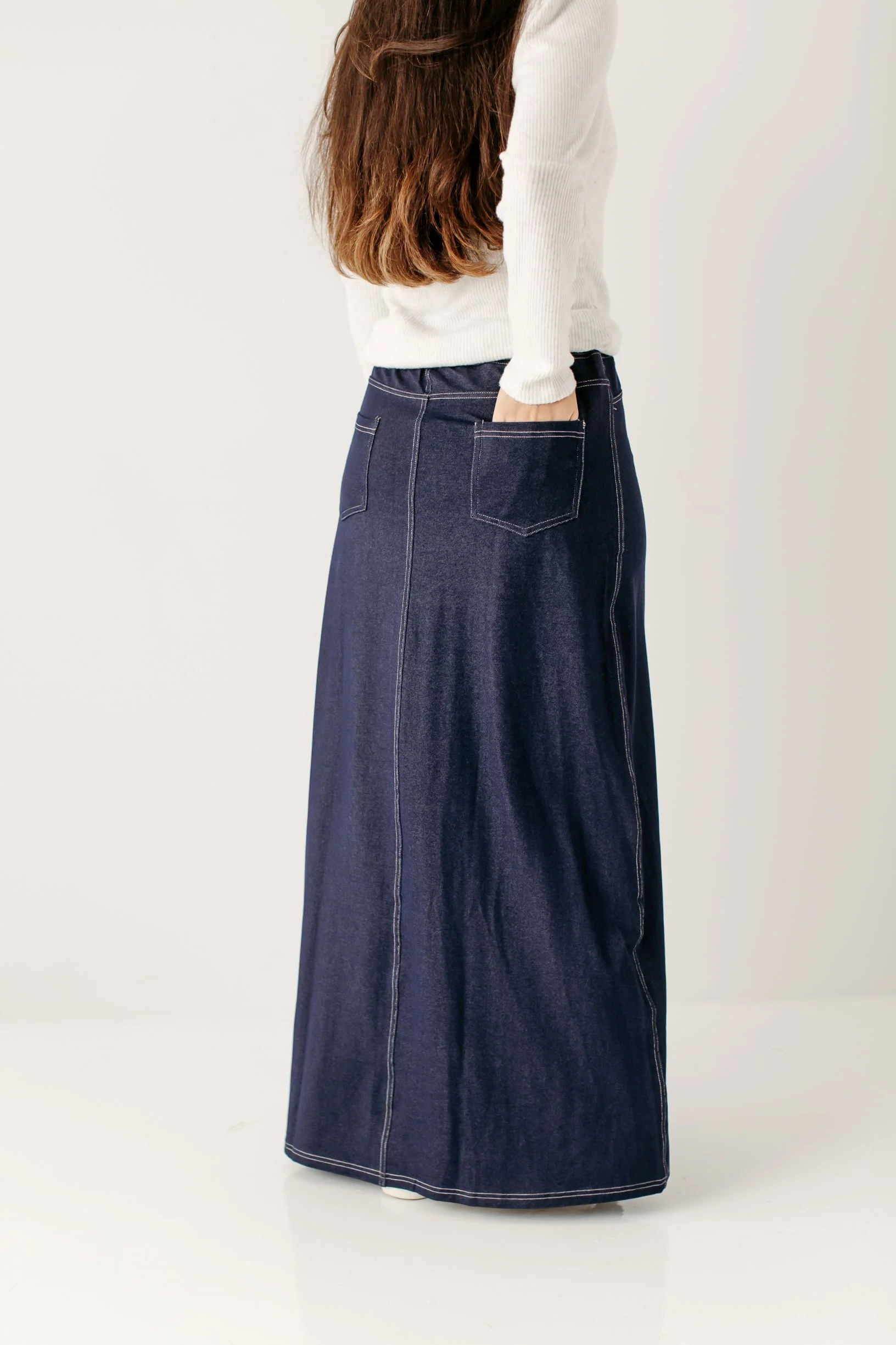 Caroline Long Knit Denim Skirt - Image 26