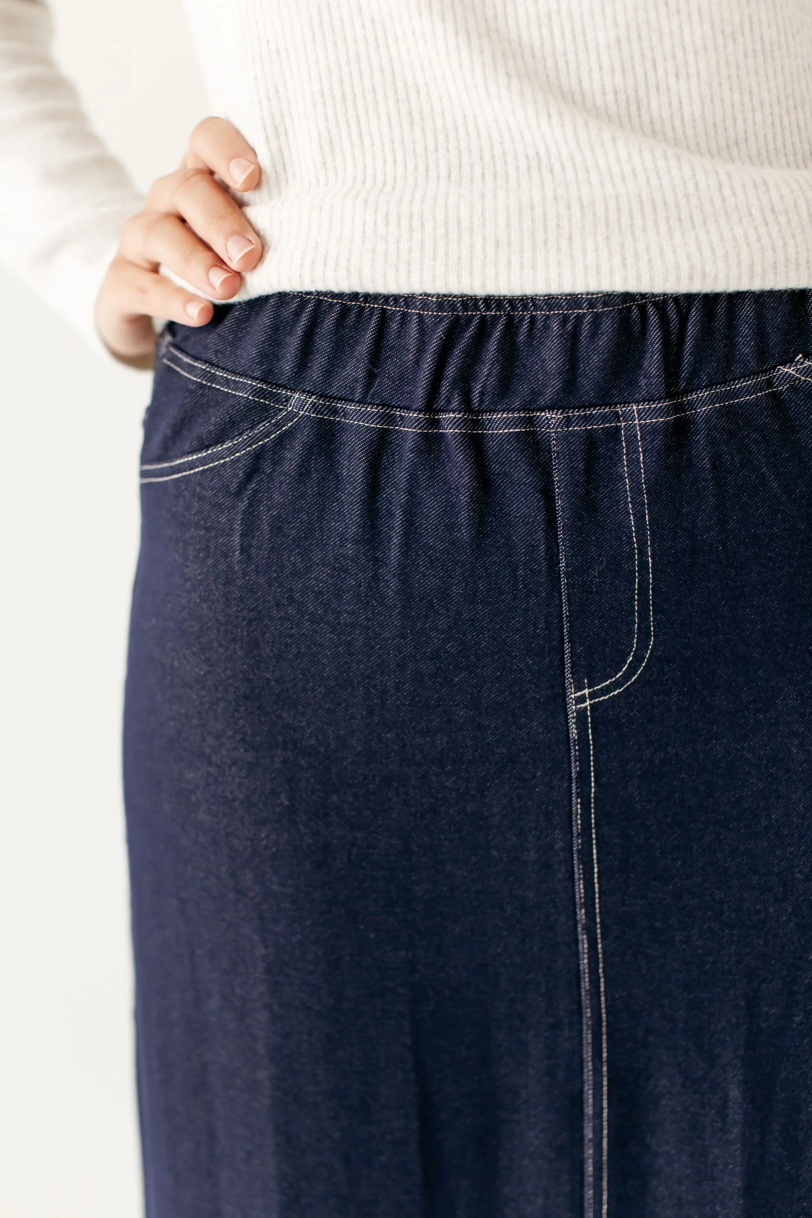 Caroline Long Knit Denim Skirt - Image 27