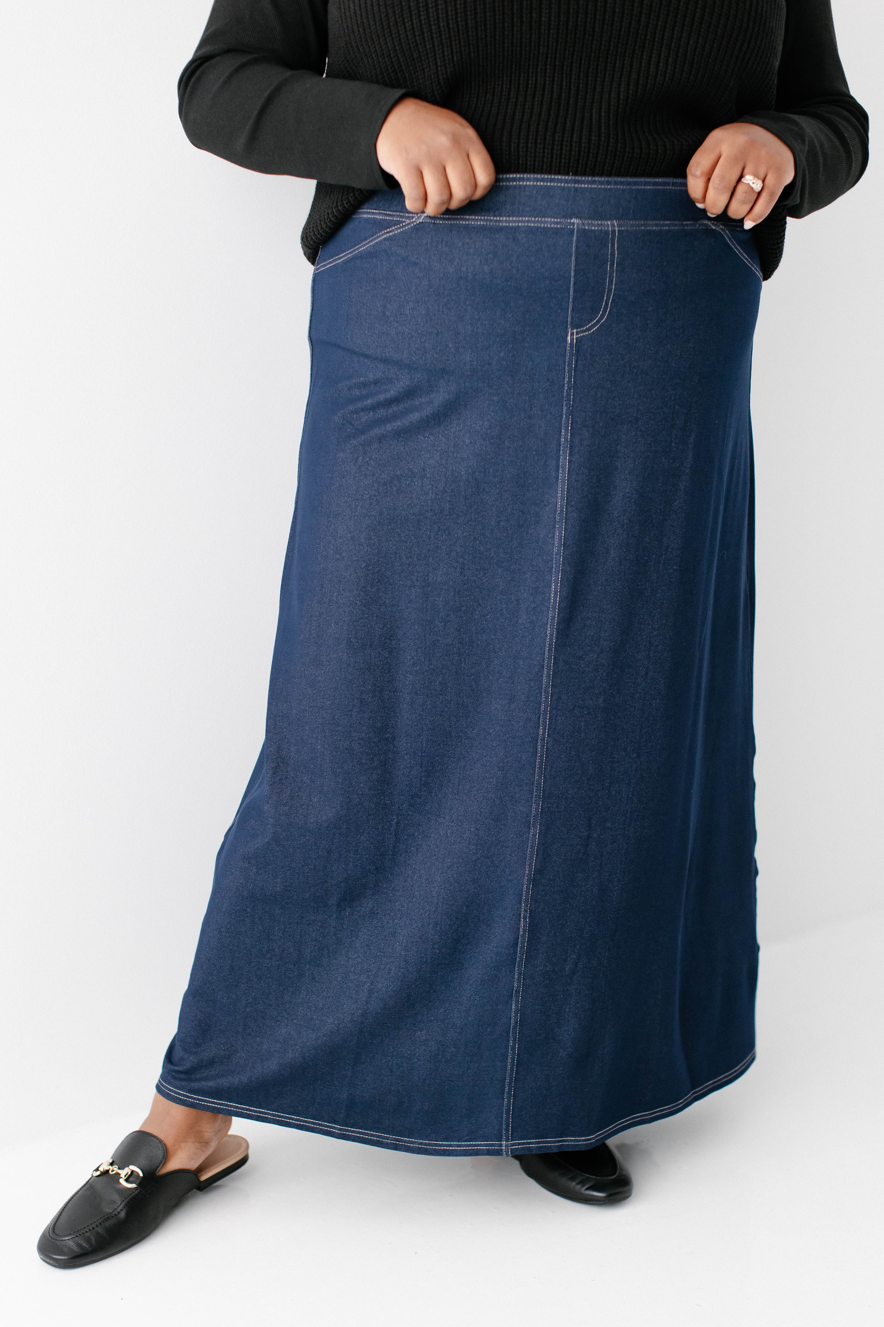 Caroline Long Knit Denim Skirt - Image 28