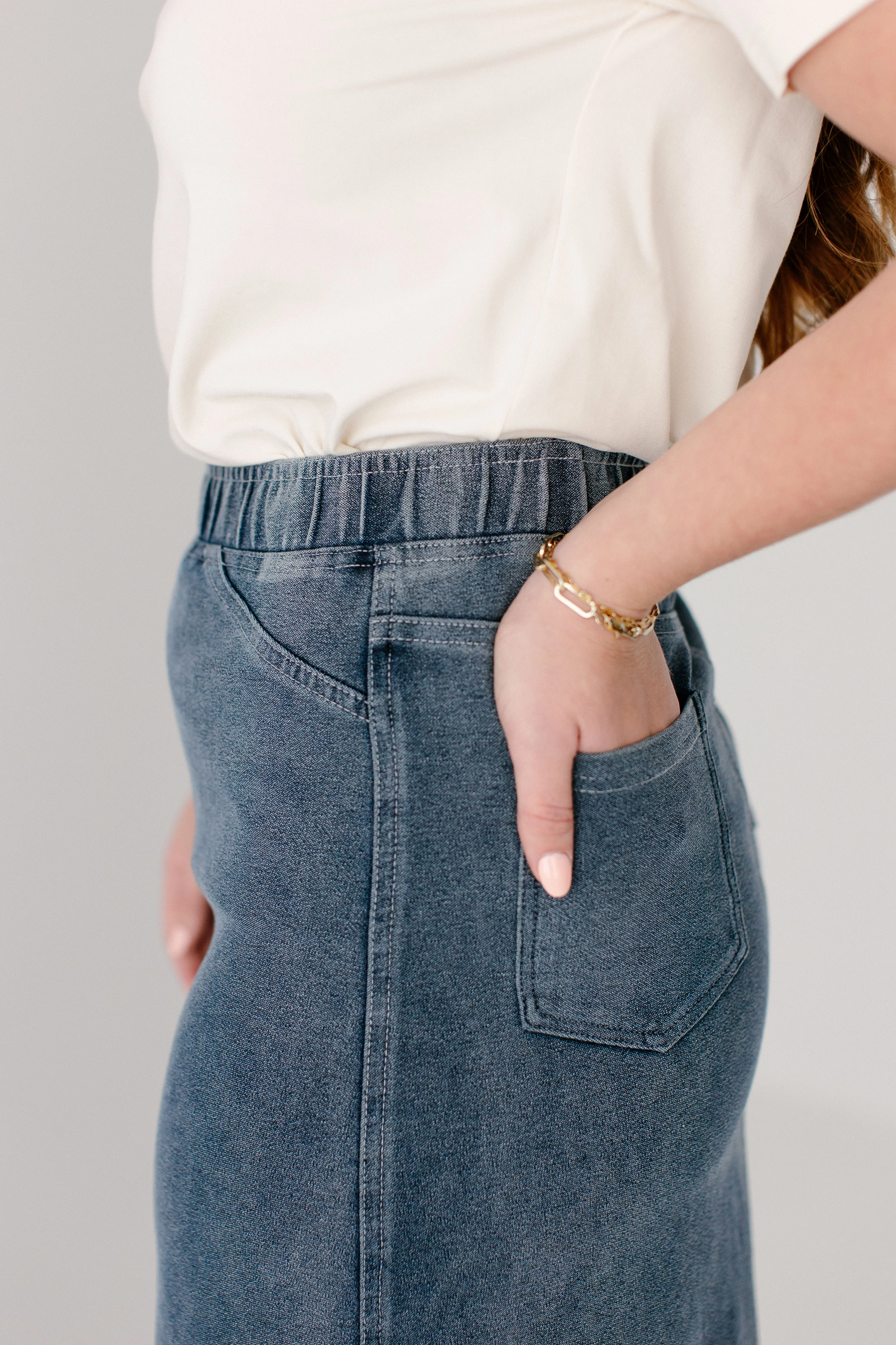 Caroline Long Knit Denim Skirt - Image 3