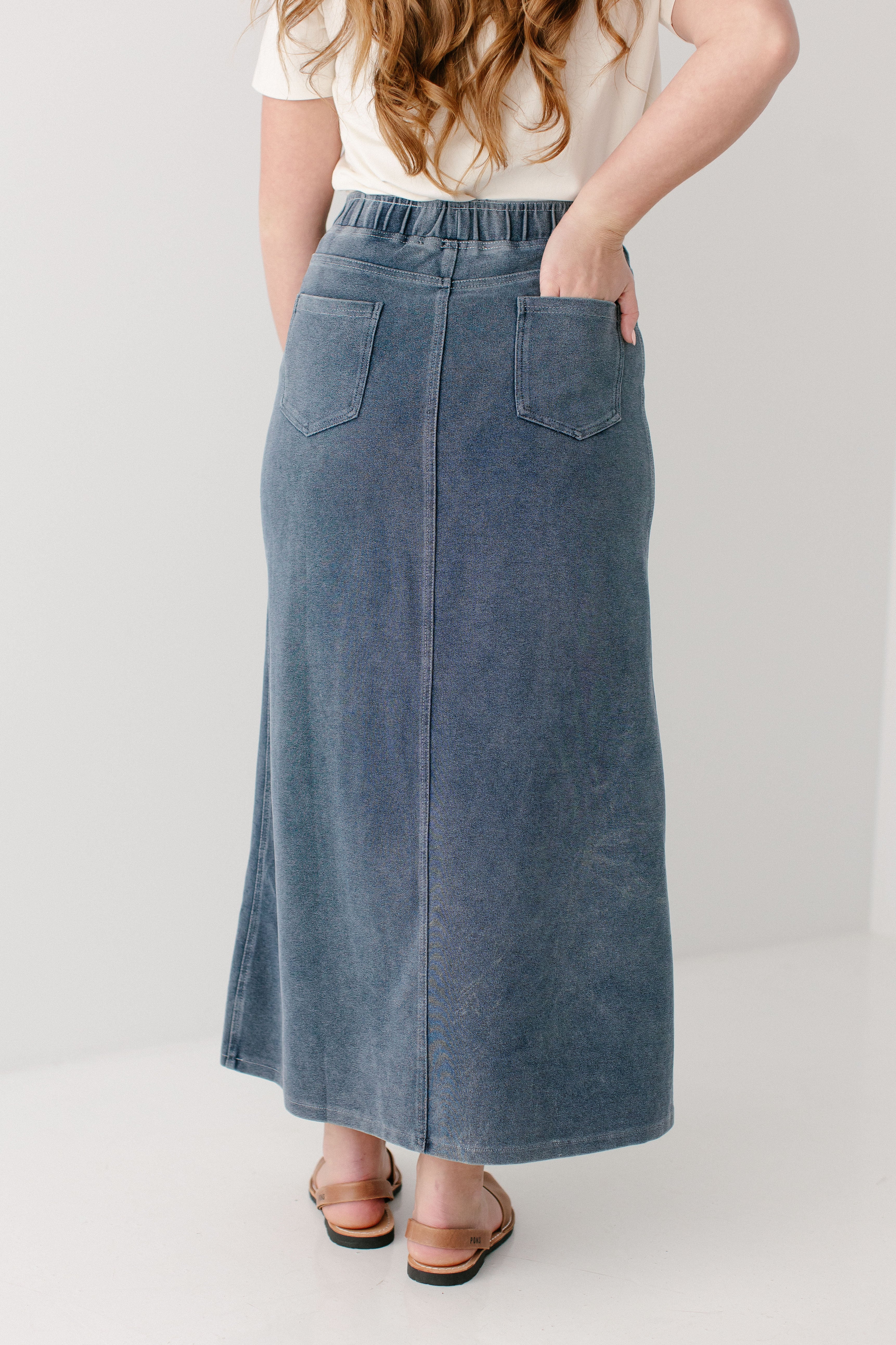 Caroline Long Knit Denim Skirt - Image 4
