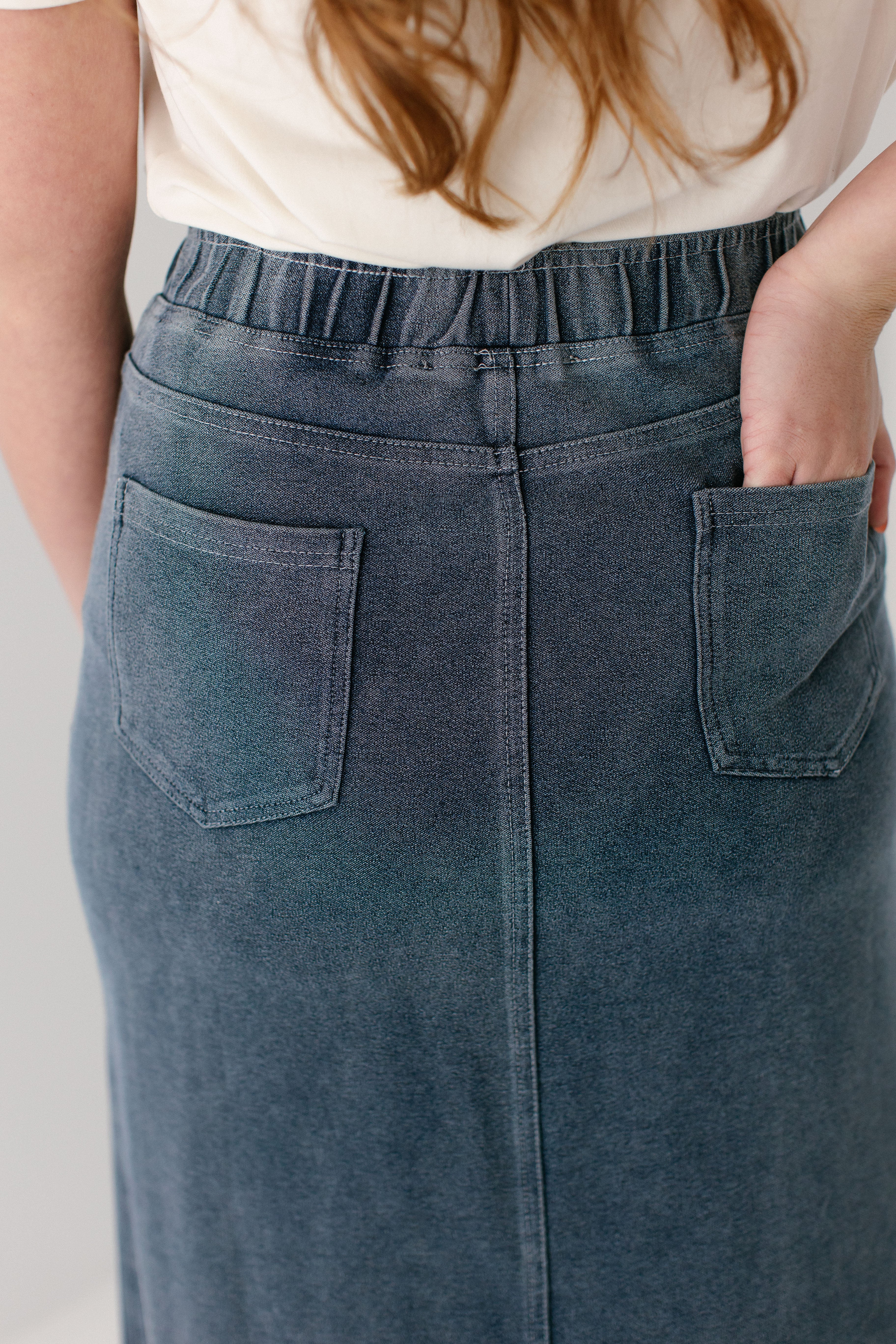 Caroline Long Knit Denim Skirt - Image 5