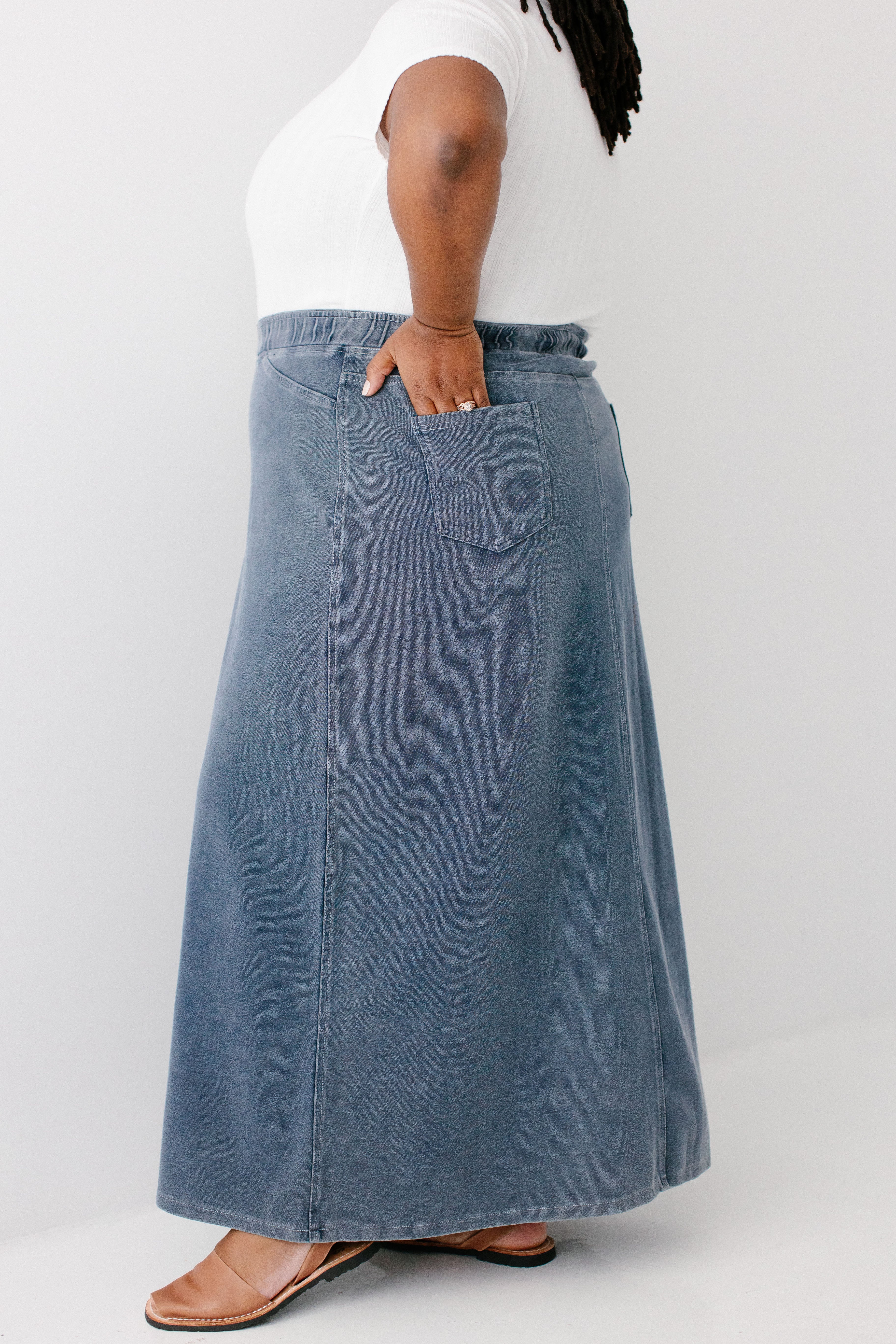 Caroline Long Knit Denim Skirt - Image 6