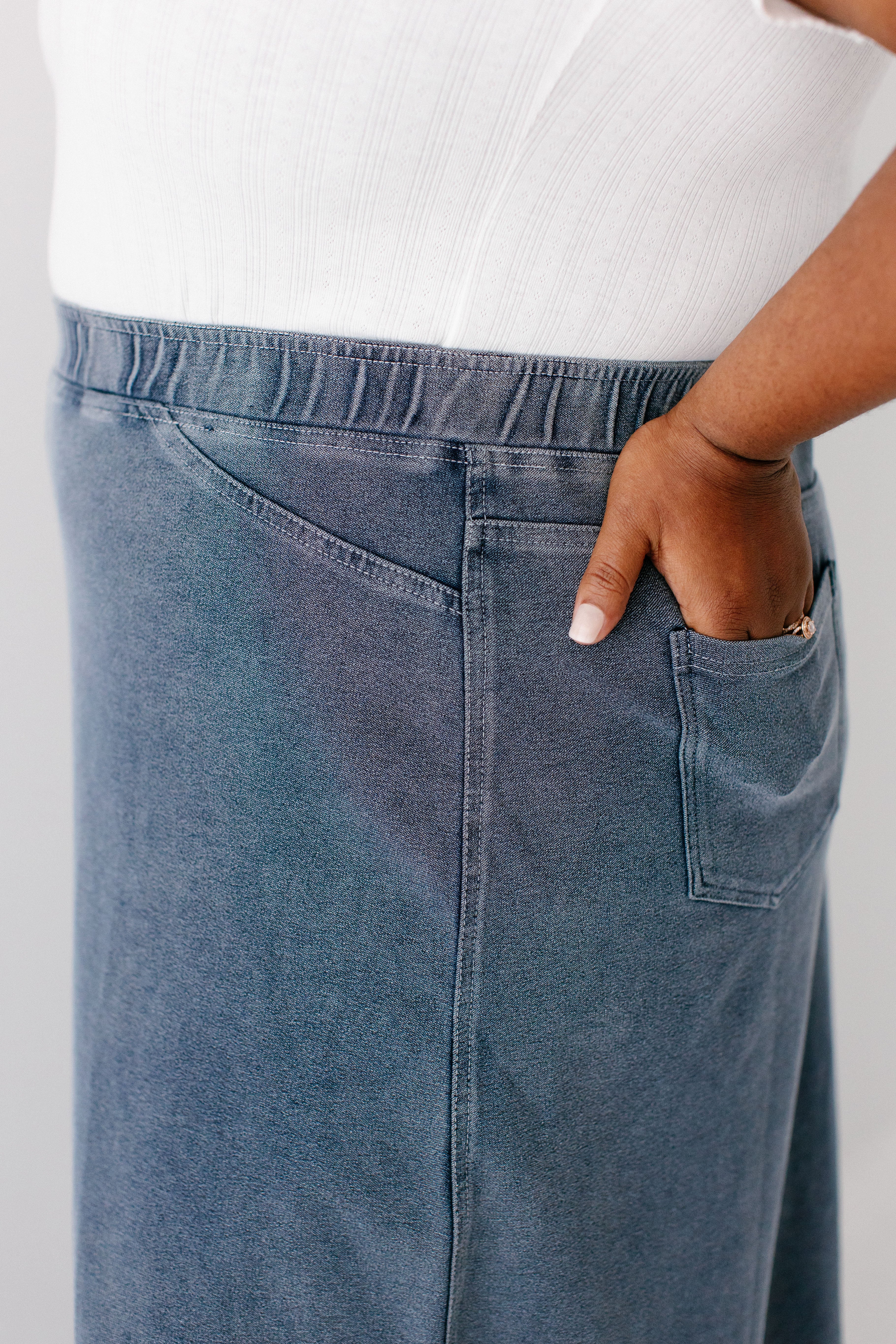 Caroline Long Knit Denim Skirt - Image 7