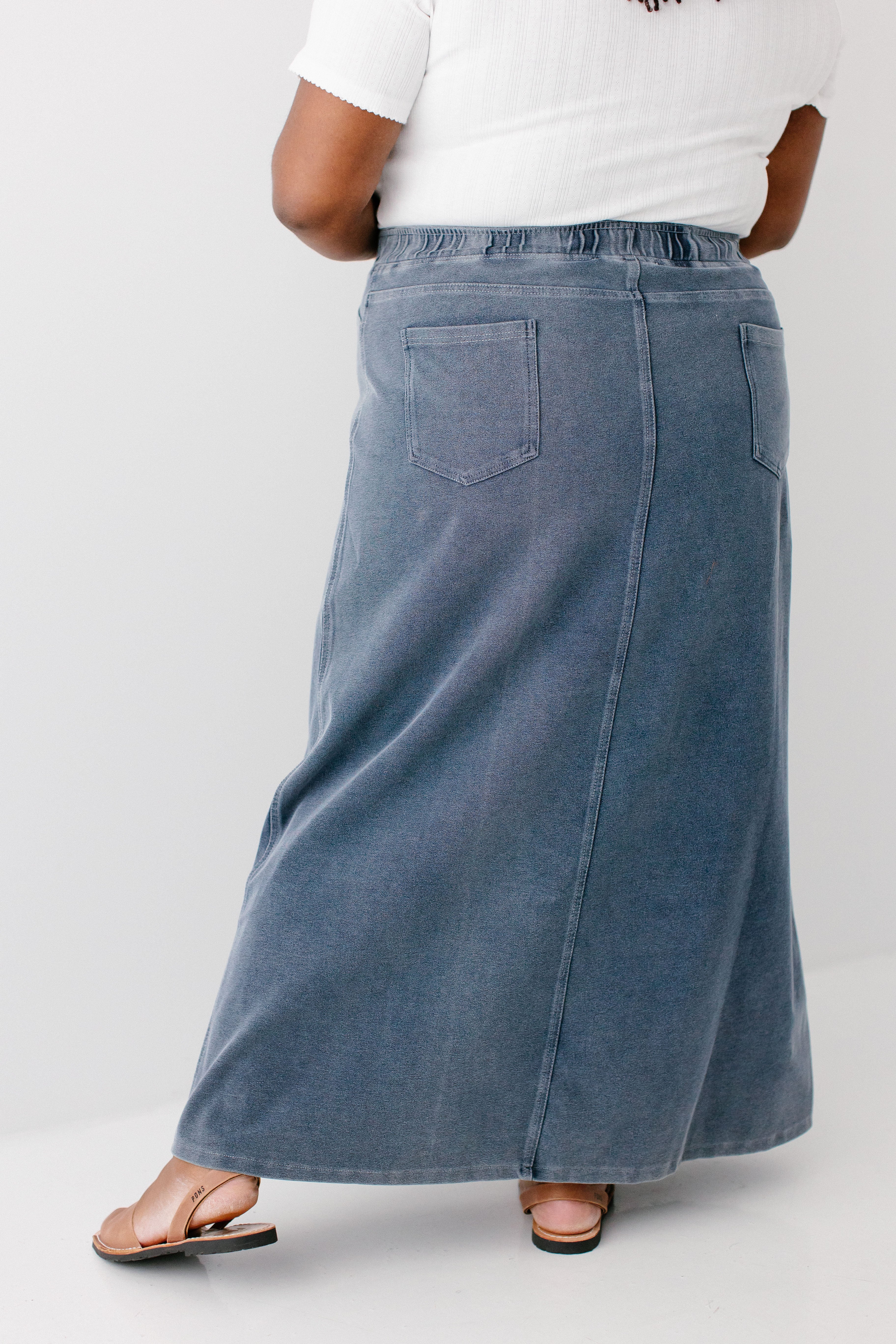 Caroline Long Knit Denim Skirt - Image 8