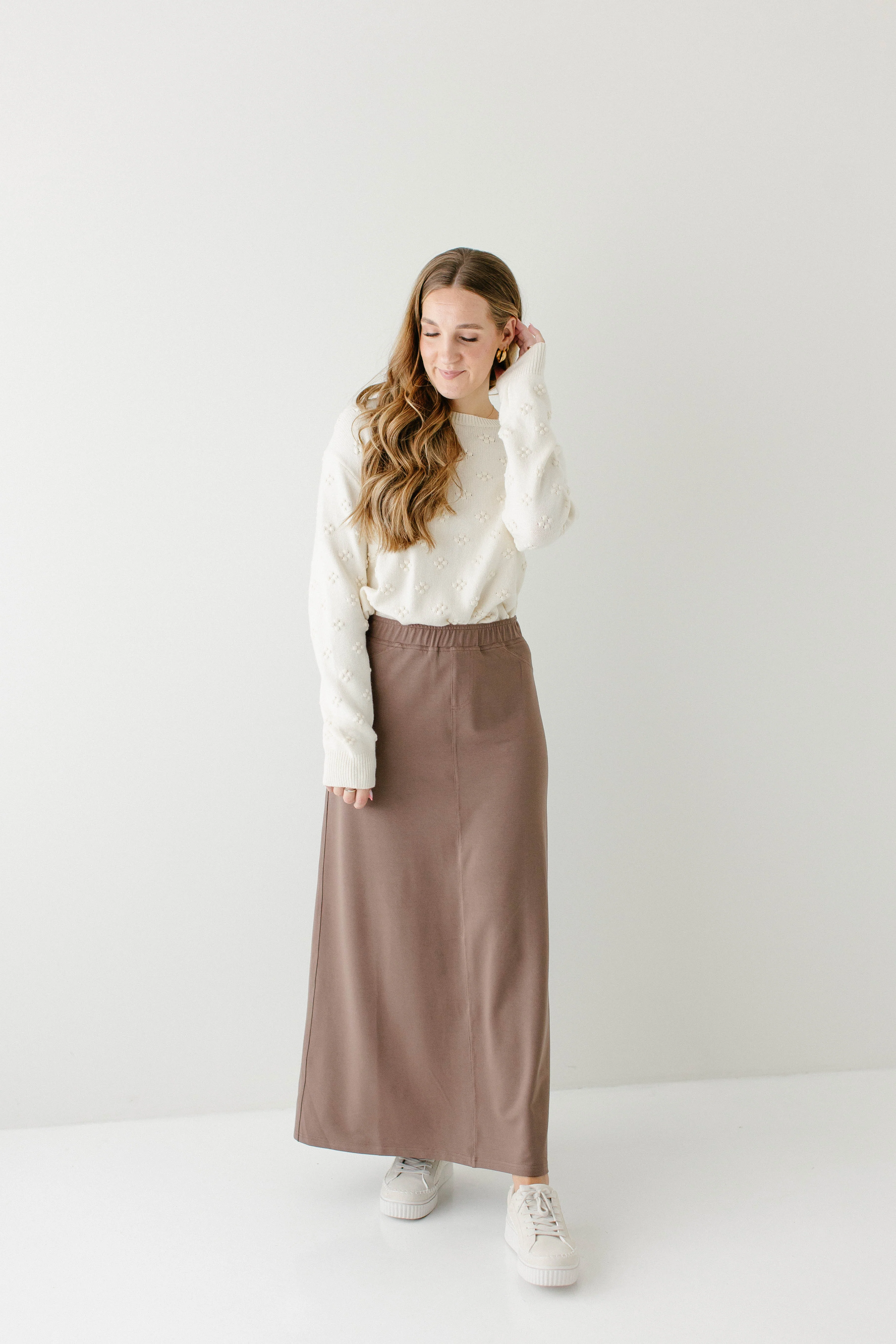 Caroline Long Knit Denim Skirt - Image 9