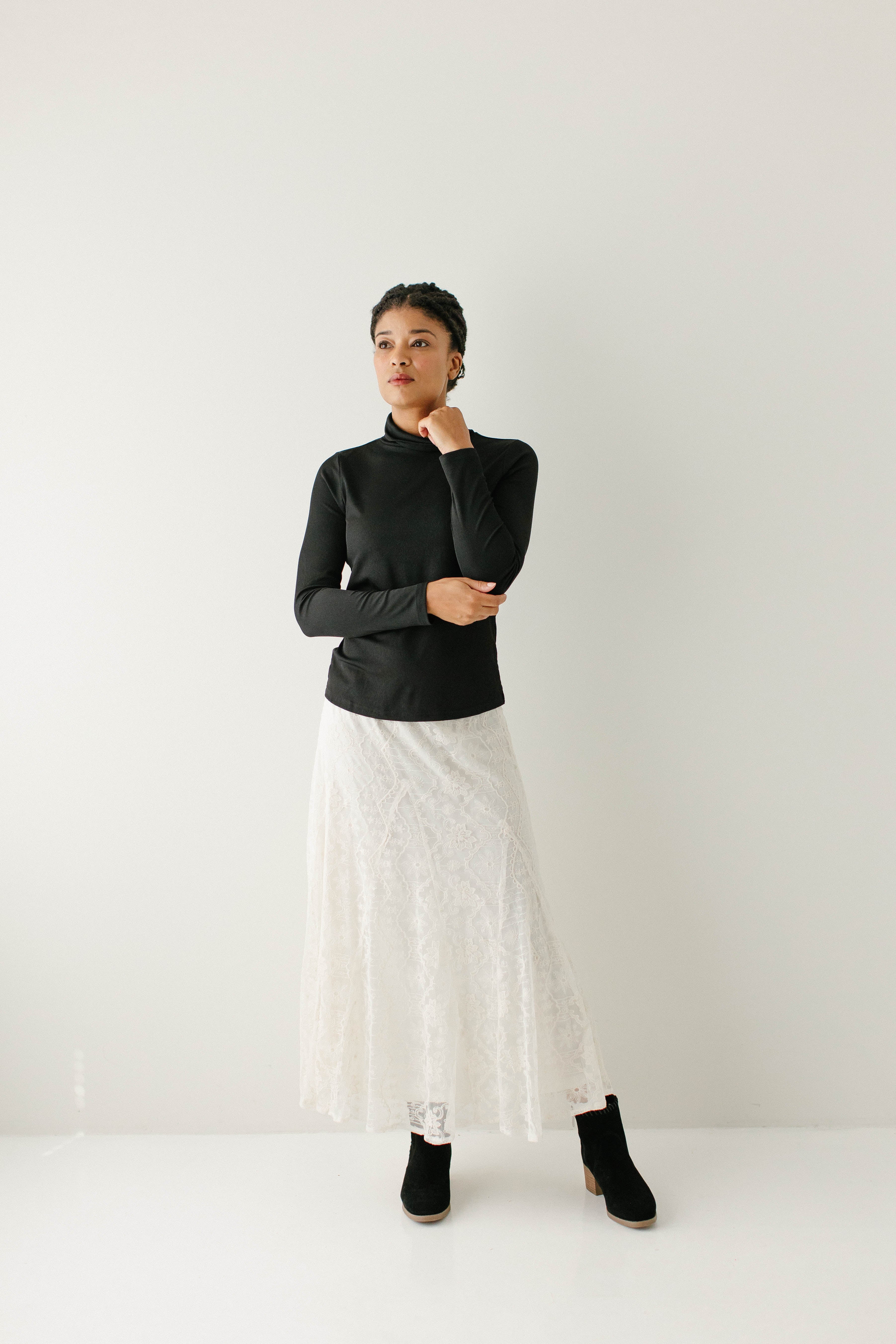 'Charlene' Lace Overlay Flared Midi Skirt FINAL SALE