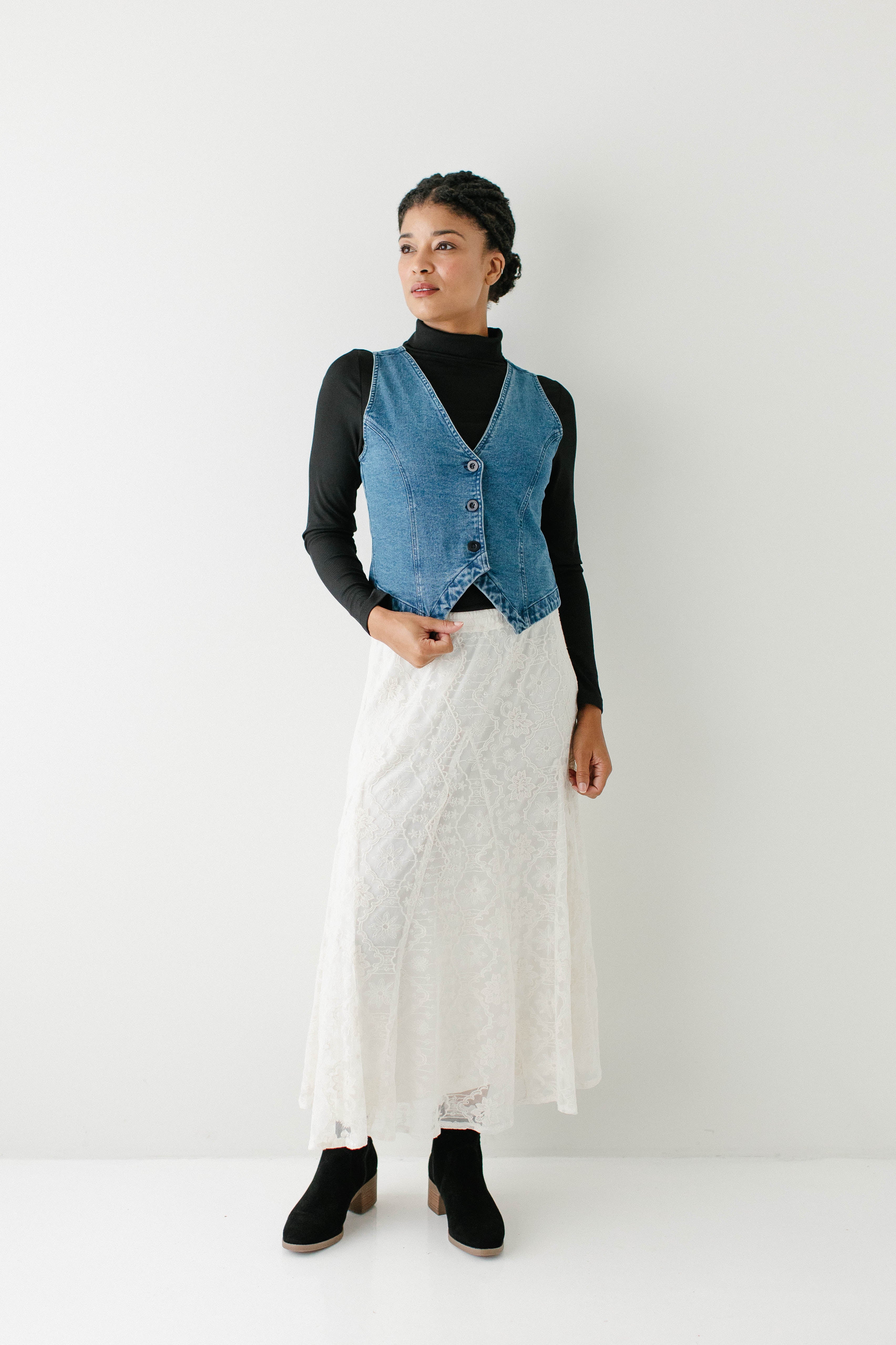 'Charlene' Lace Overlay Flared Midi Skirt FINAL SALE - Image 4