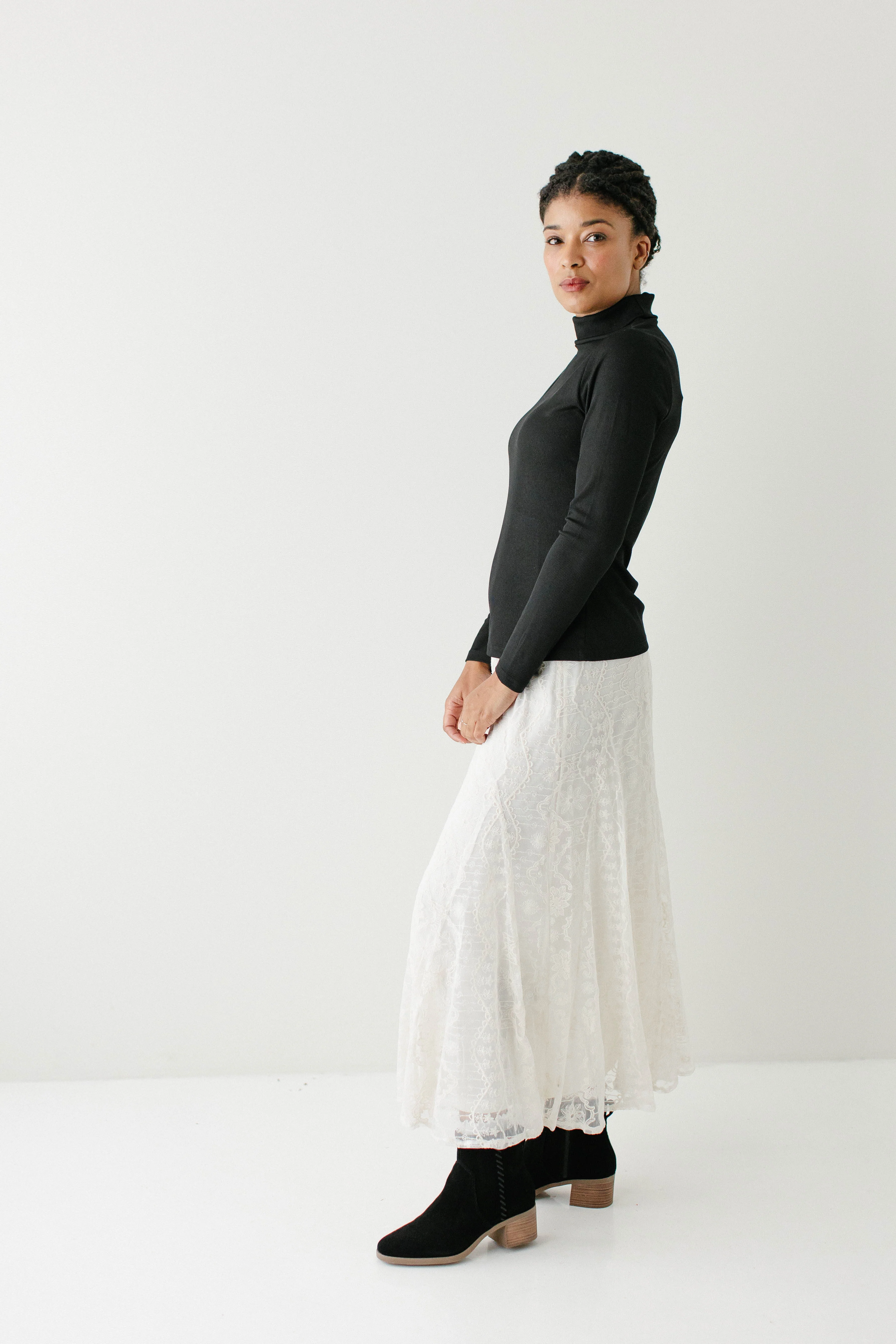 'Charlene' Lace Overlay Flared Midi Skirt FINAL SALE - Image 5