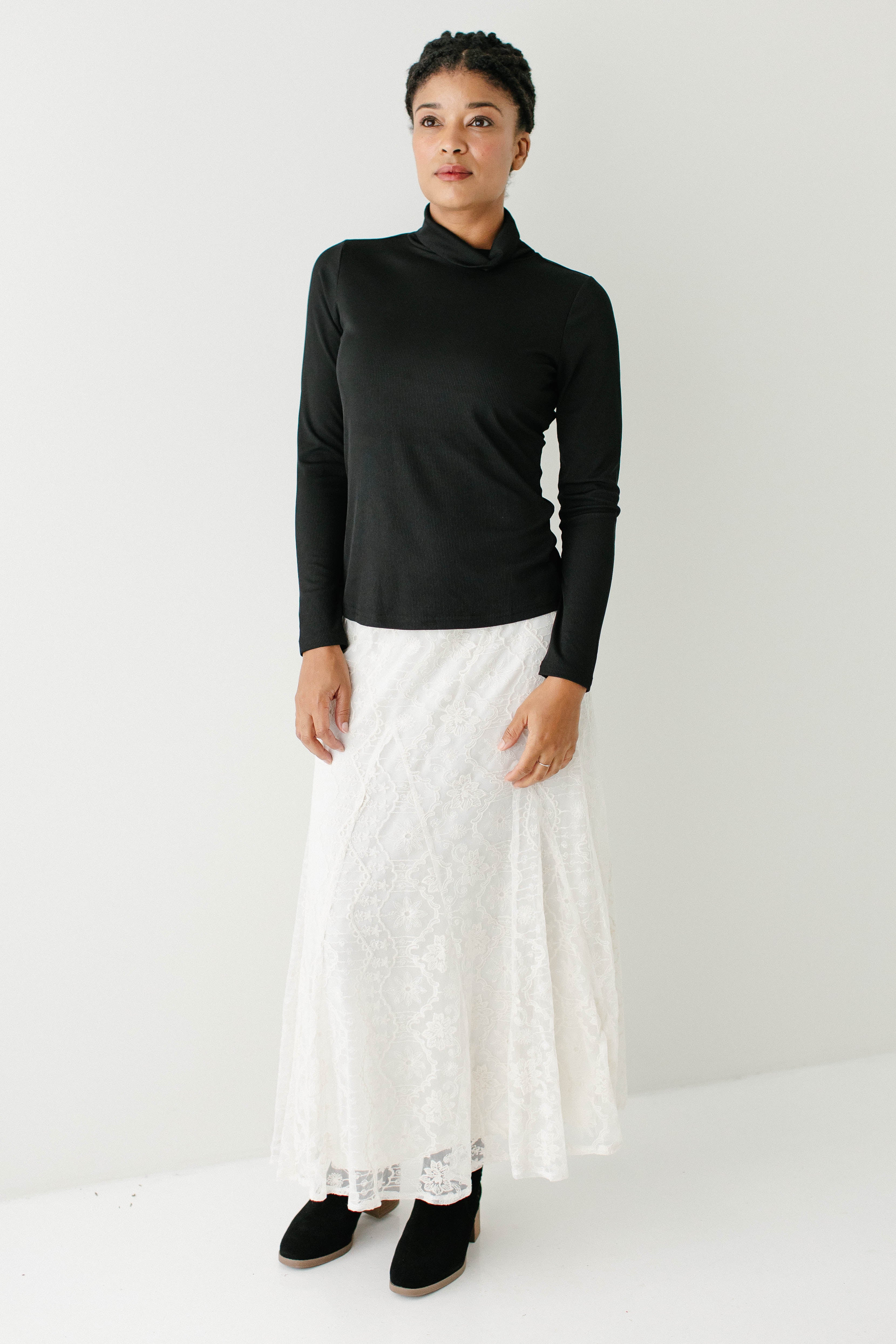 'Charlene' Lace Overlay Flared Midi Skirt FINAL SALE - Image 6