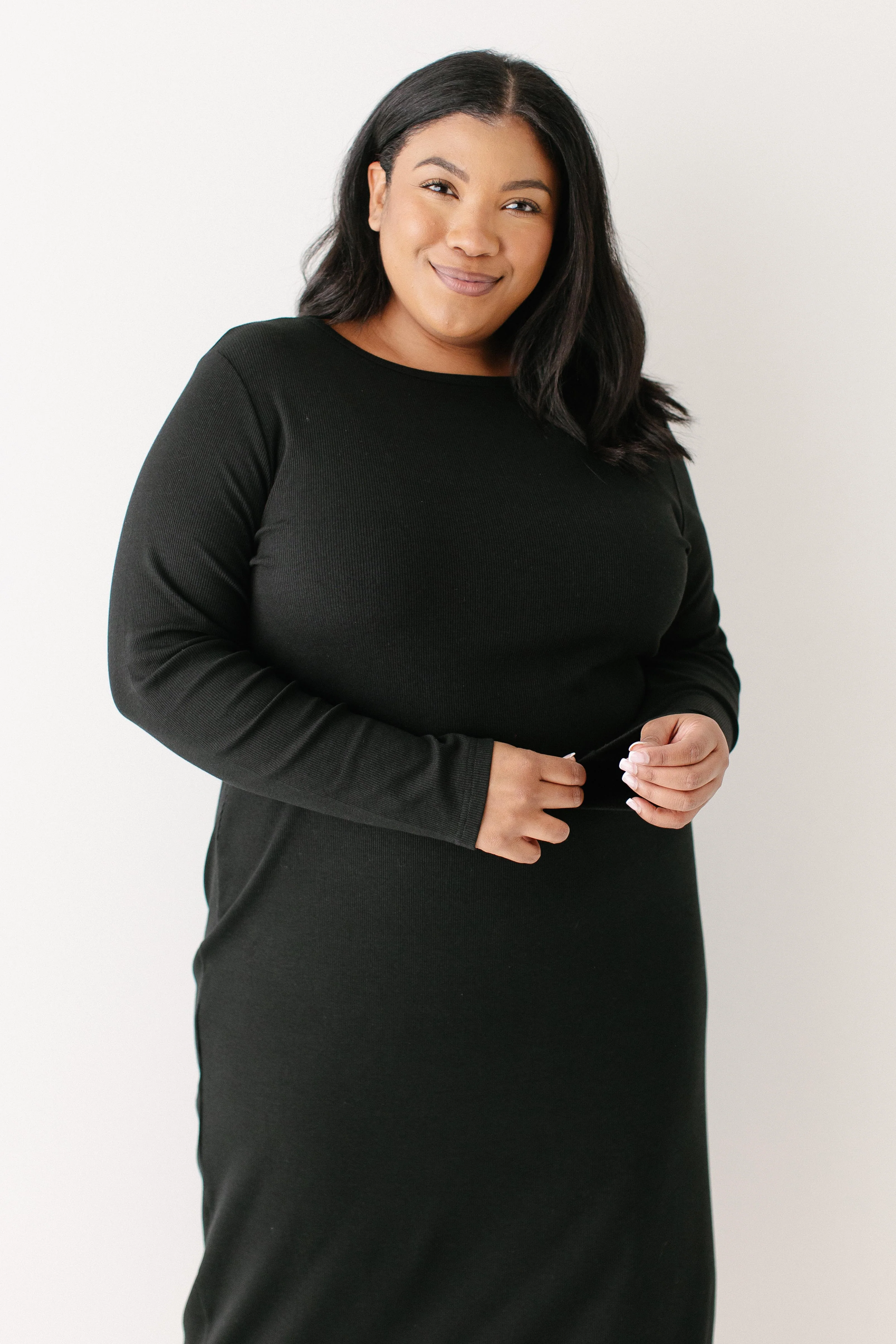 Constance Bamboo Blend Ribbed Long Sleeve Midi Dress FINAL SALE - Image 3