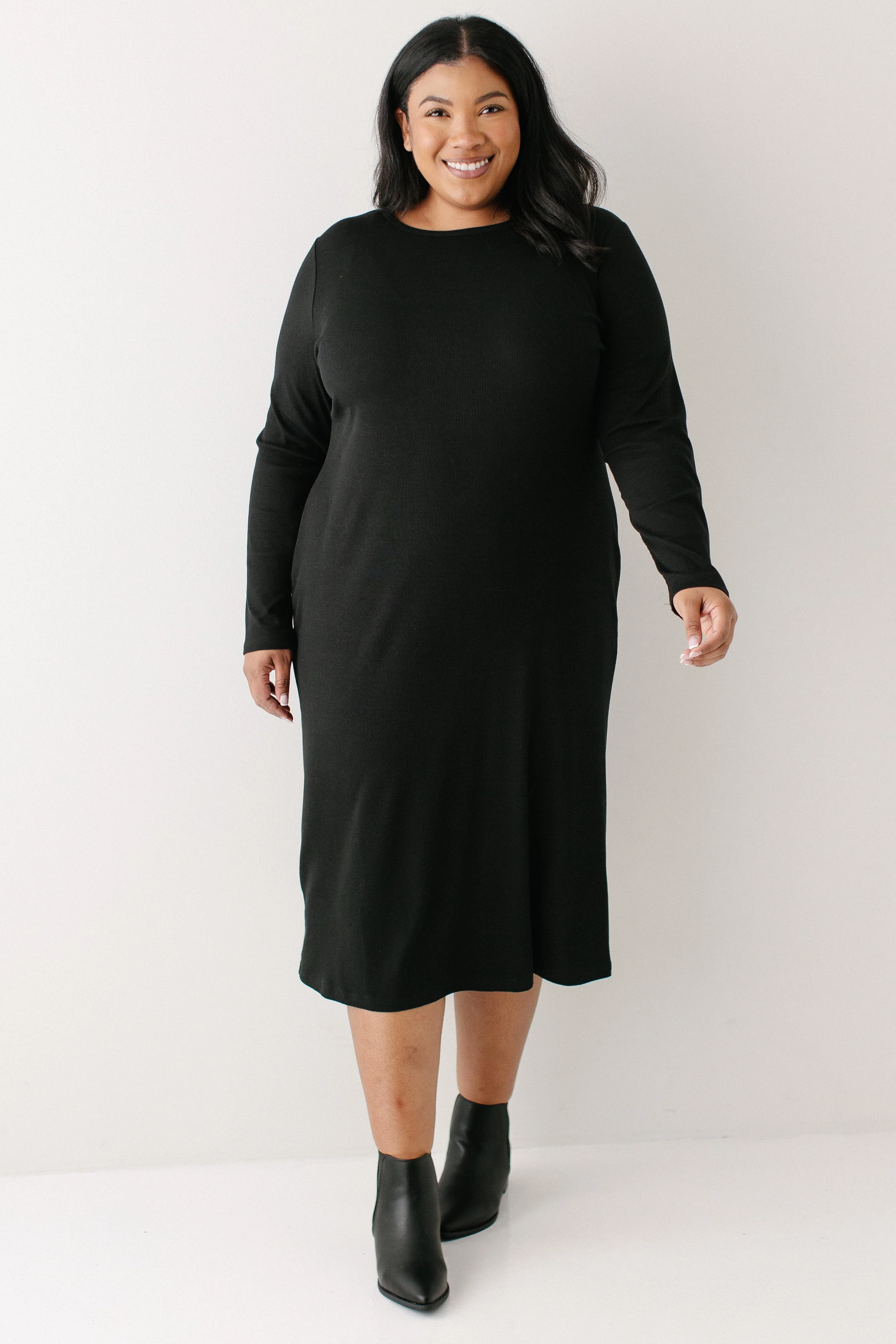 Constance Bamboo Blend Ribbed Long Sleeve Midi Dress FINAL SALE - Image 5