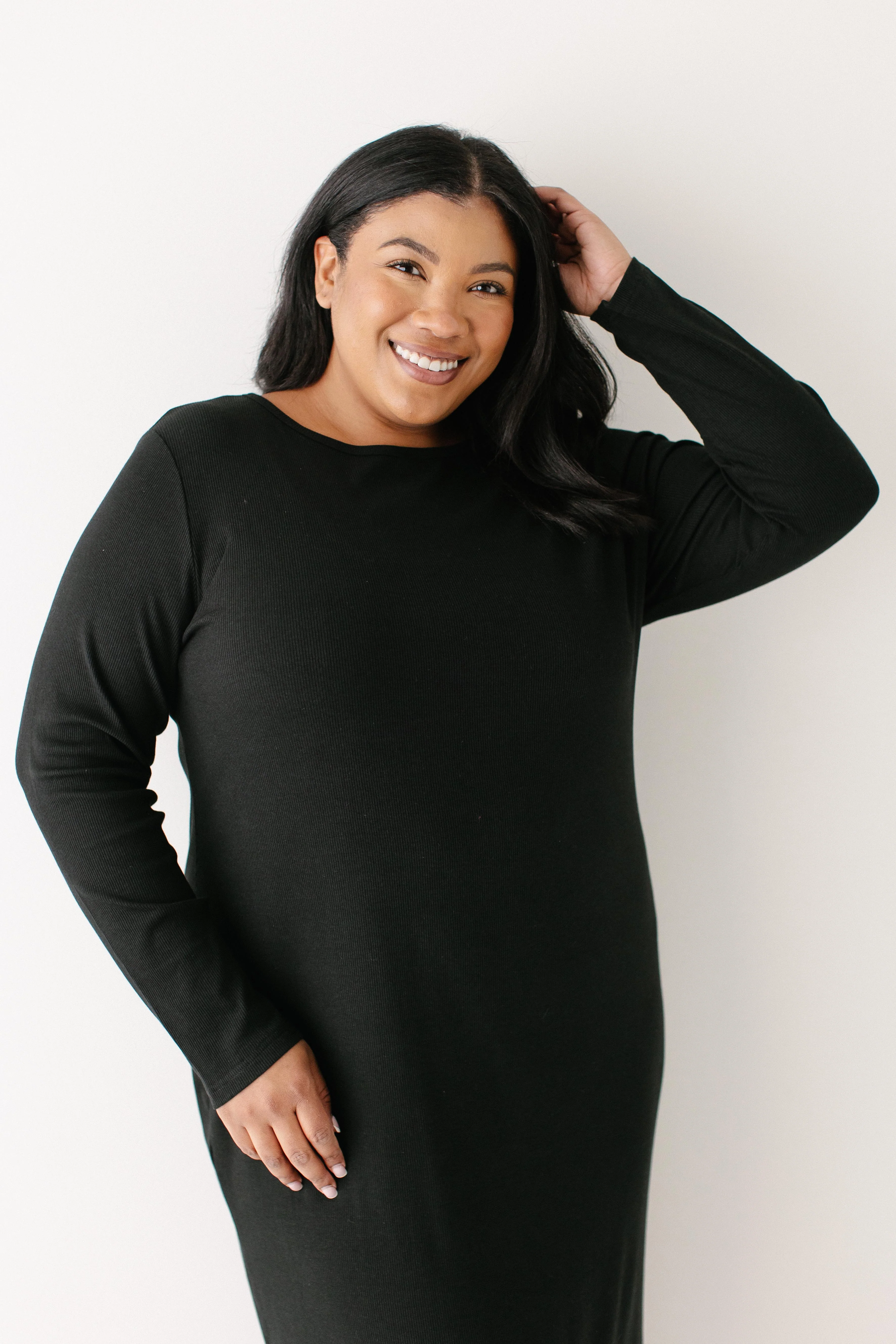 Constance Bamboo Blend Ribbed Long Sleeve Midi Dress FINAL SALE - Image 7
