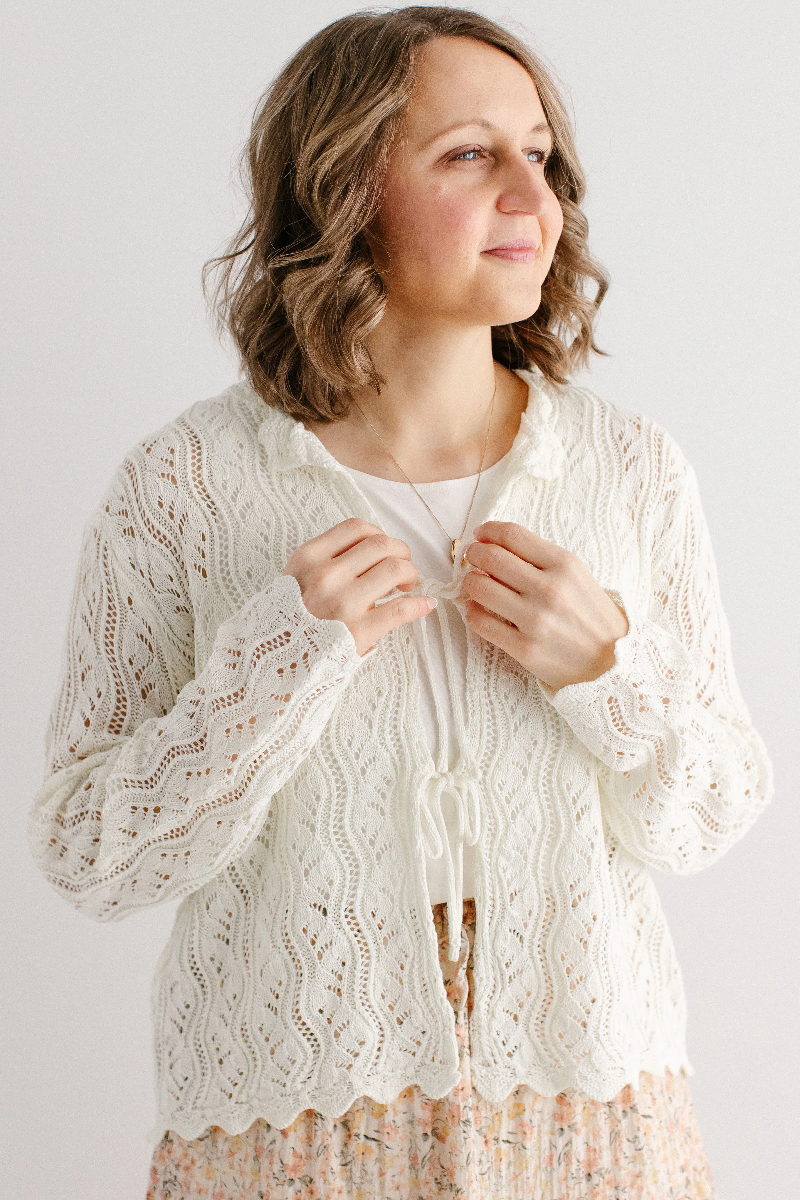 'Deidra' Tie Front Crochet Cardigan FINAL SALE - Image 4
