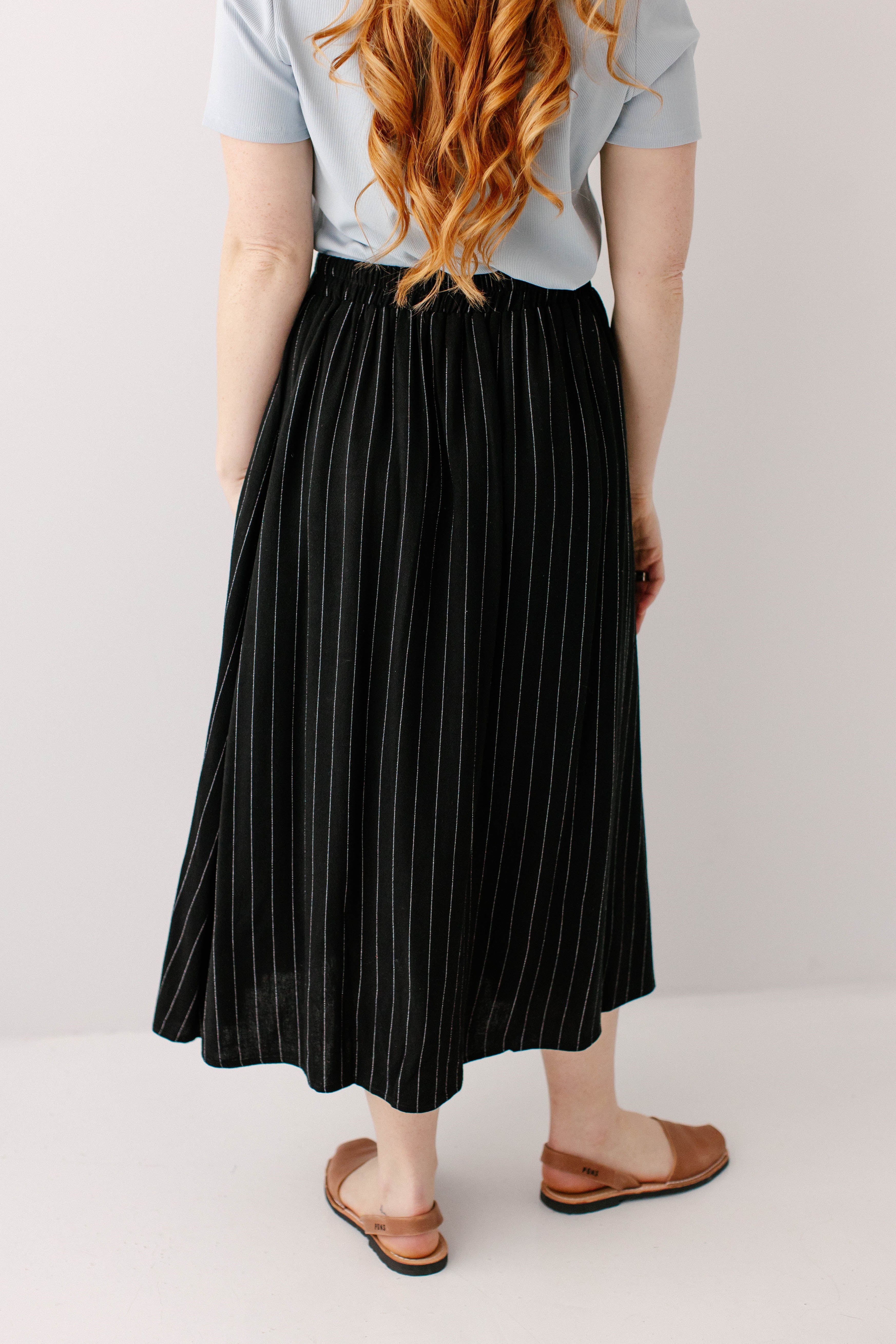 'Dion' Pinstripe A-Line Midi Skirt - Image 4