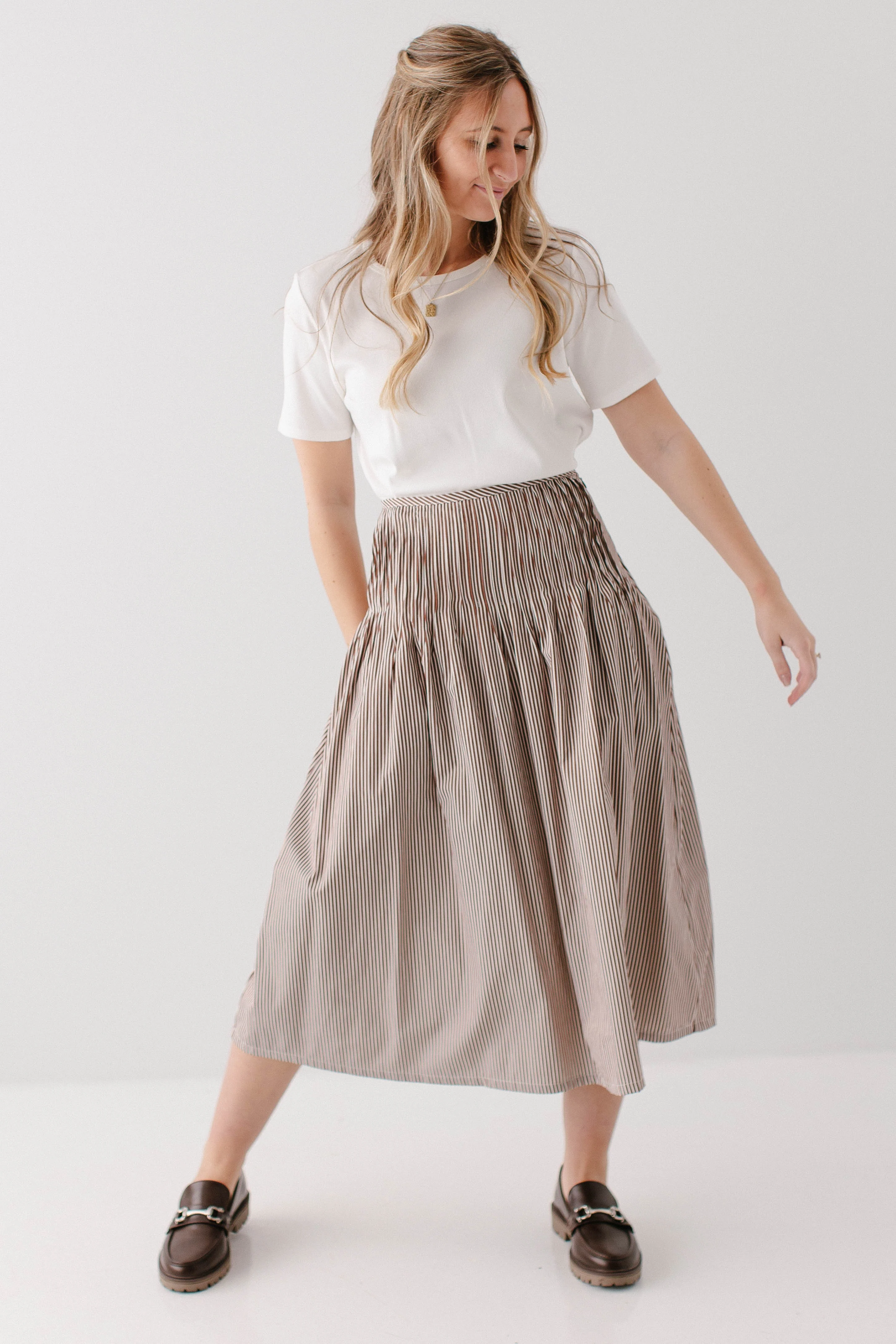 'Edison' Striped Pintuck Midi Skirt FINAL SALE